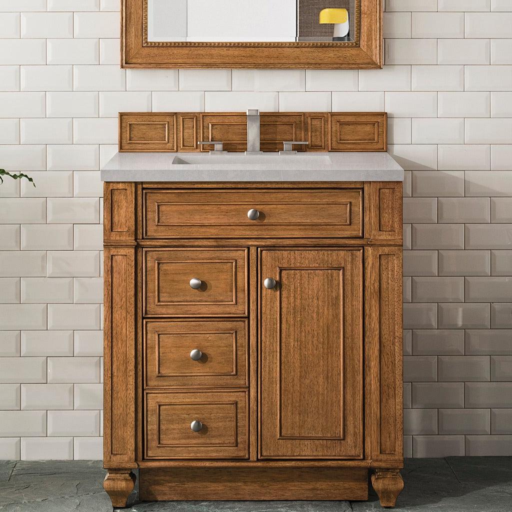 James Martin Vanities Bristol Collection 30-Inch Single Bathroom Vanity in Saddle Brown with Optional Countertops - Perfect for Modern Master Bathrooms and Guest Bathroom Renovations
