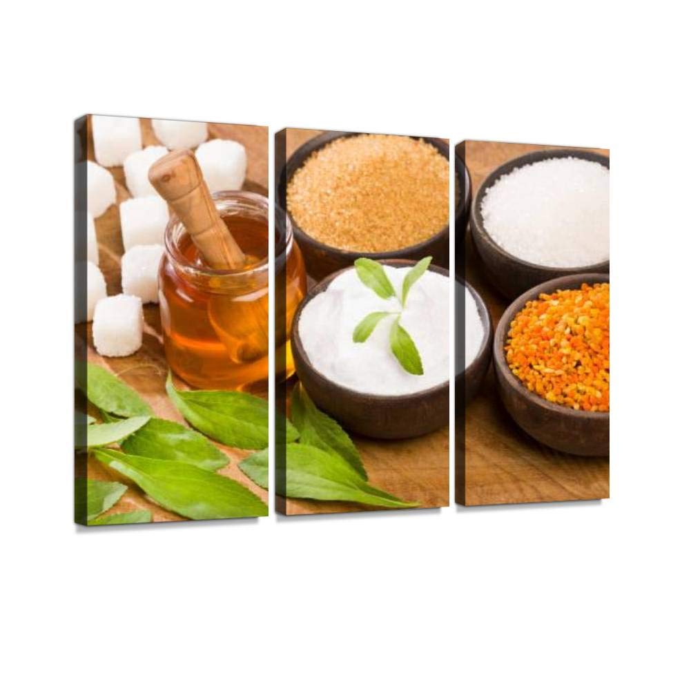 Stevia Sugar Pollen Honey Canvas Wall Art - 3 Panels for Living Room Bedroom Decor