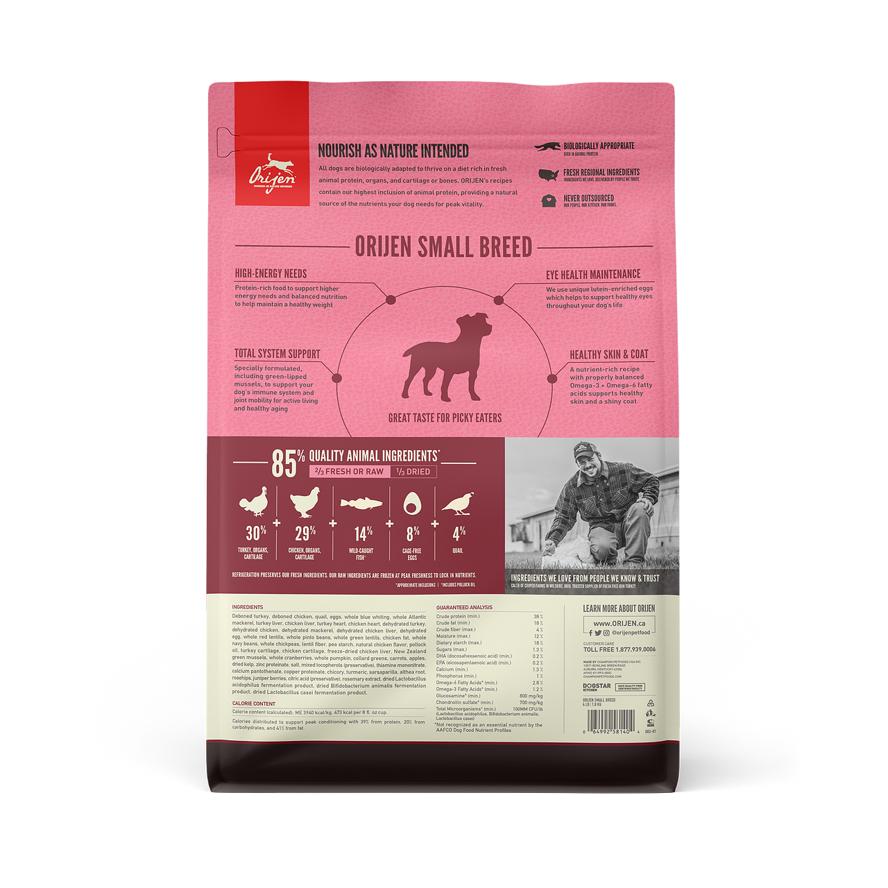 Orijen Grain Free Dry Dog Food for Small Breed Adults - High Protein, Natural Ingredients for Healthy Skin & Coat - Perfect for Indoor & Active Small Dogs