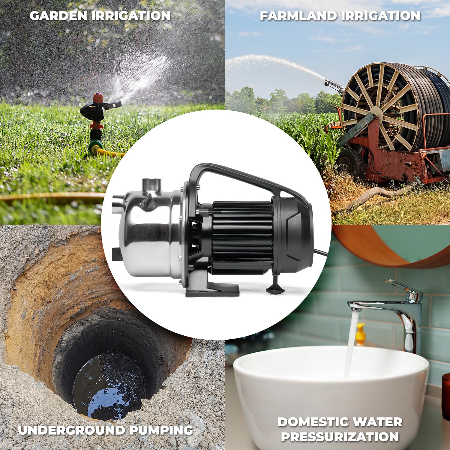 XtremepowerUS 1.6HP Portable Water Transfer Pump - 1268GPH High Flow Shallow Well Pump for Garden, Lawn, Farm Irrigation | Booster Sprinkler System & Water Removal | Ideal for Home, Agriculture & Outdoor Use