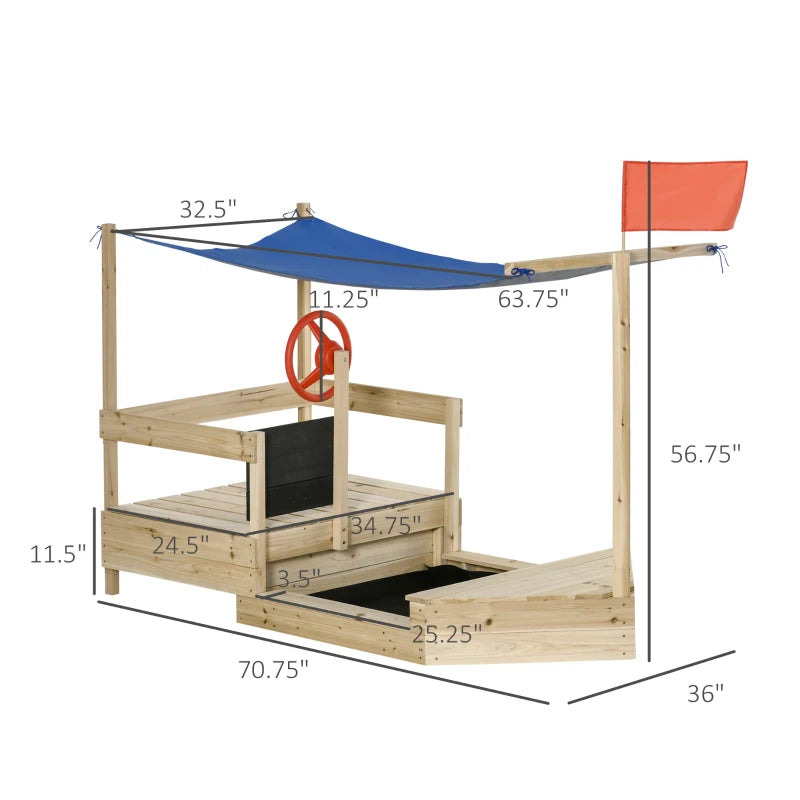 Kids Wooden Sandbox with Canopy Shade & Blackboard - Foldable Outdoor Play Station for Children, Includes Flag & Bottom Liner - Perfect for Backyard, Garden & Beach Playtime