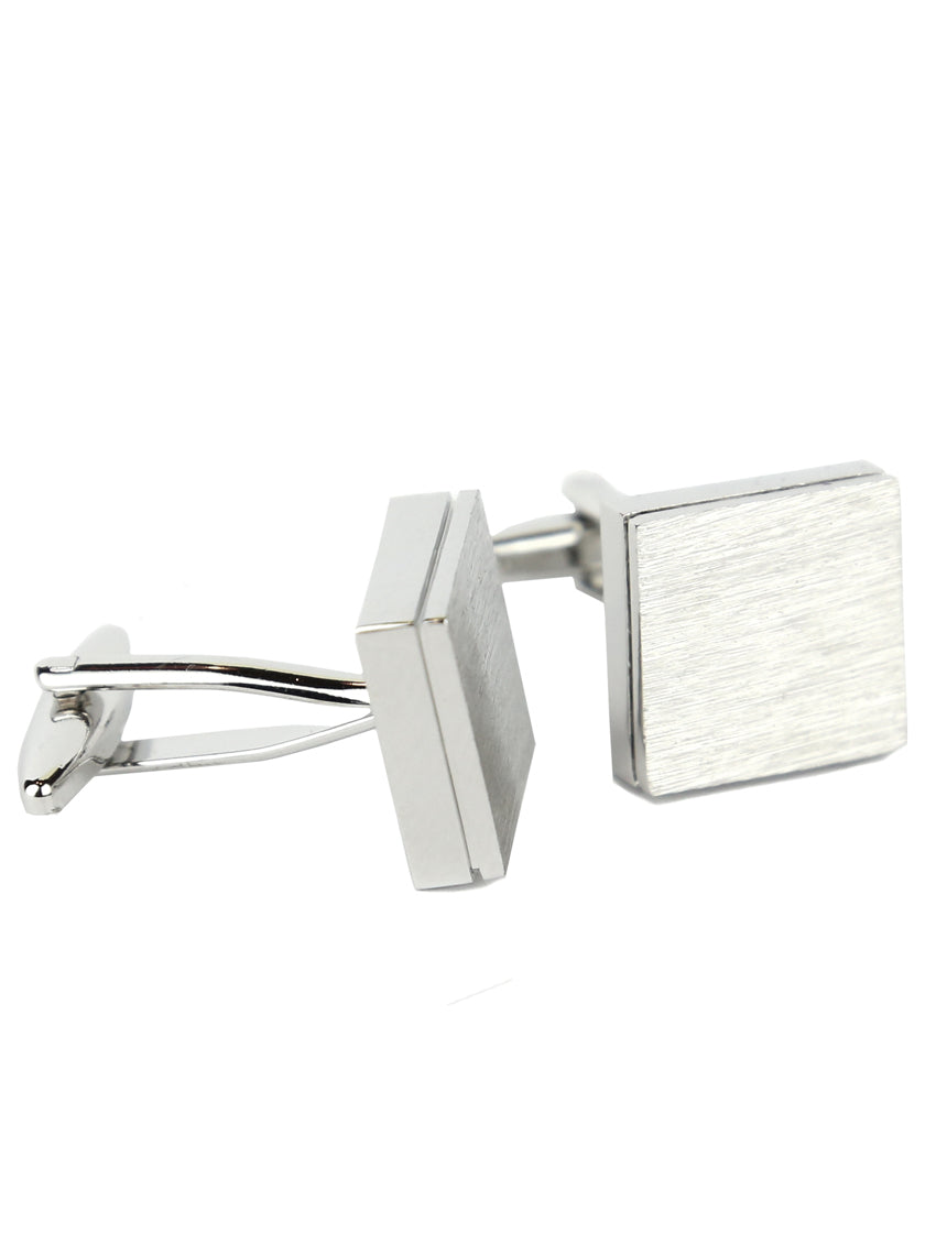 DÉCLIC Brushed Silver Block Cufflinks for Men - Elegant Dress Shirt Accessories for Weddings, Business & Formal Events