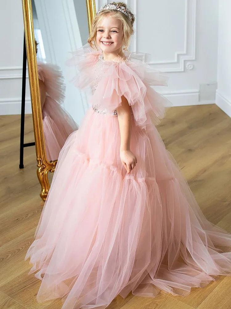 3D Sequin Floral Knee-Length Flower Girl Dress for Weddings, Pageants & Special Occasions – Elegant & Comfortable for Kids