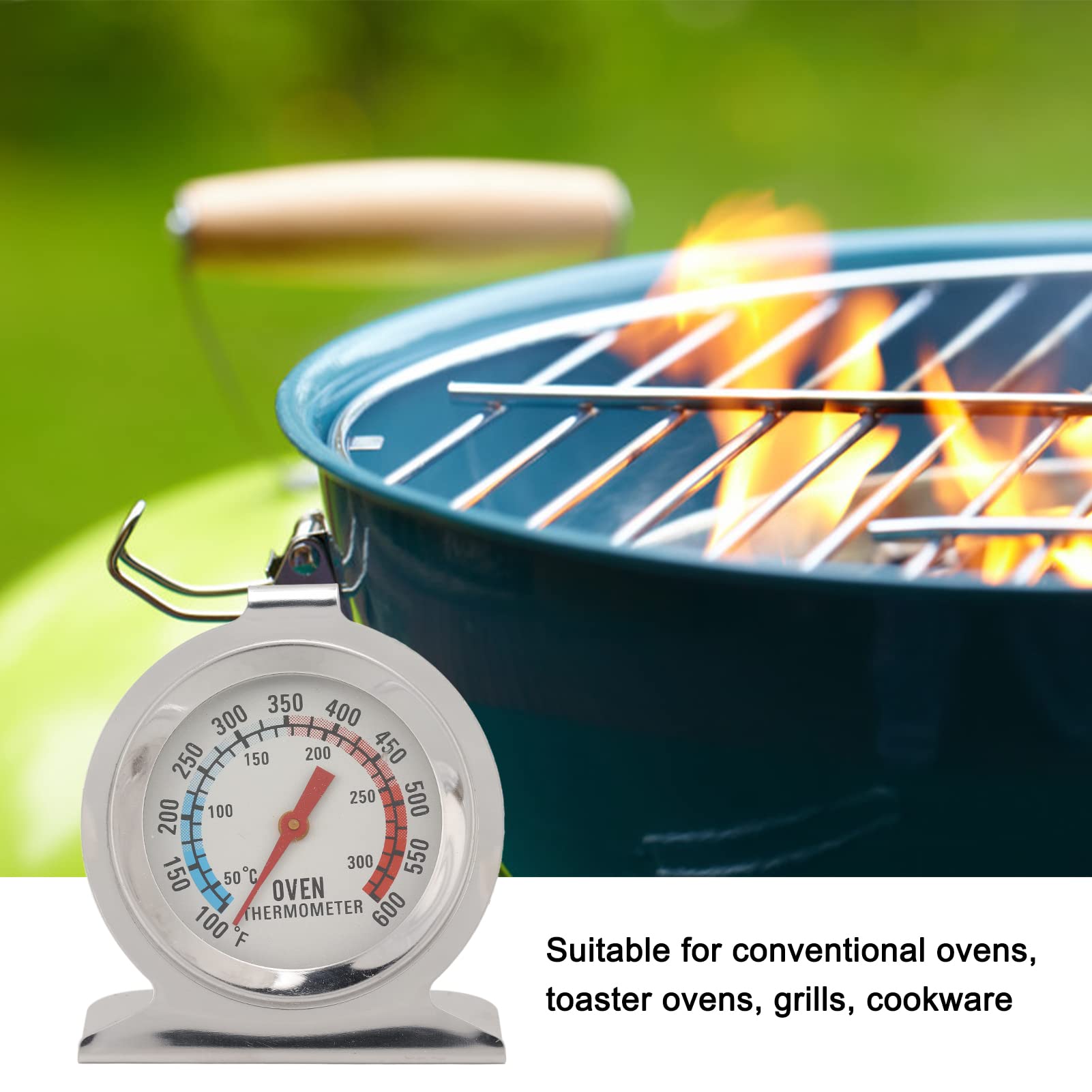 1.97×2.36in Stainless Steel Oven Thermometer for Electric & Gas Ovens - Instant Read Cooking Thermometer with Single Scale (50-300°C/100-600°F) - Perfect for Baking, Grilling, Roasting & Kitchen Temperature Monitoring