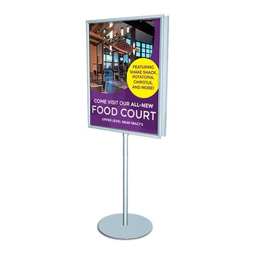 22x28 Modern Poster Display Stand - Double Sided Top Load Sign Holder with Adjustable Height, Black & Silver Floor Stand for Retail Stores, Events & Trade Shows - Durable Indoor Advertising Solution