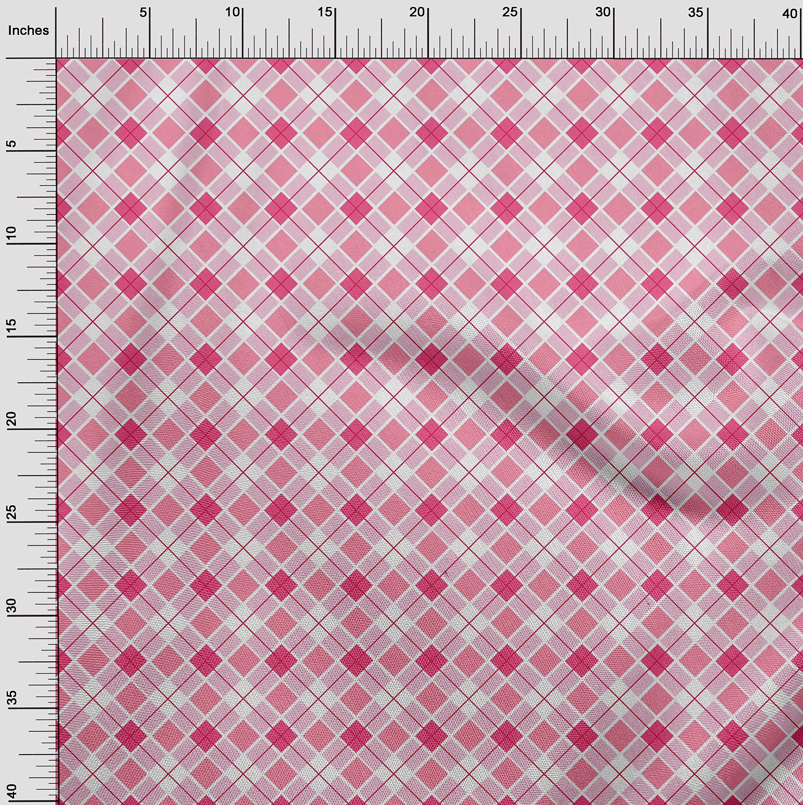 oneOone Viscose Jersey Light Pink Argyle Check Print Fabric by The Yard - 60