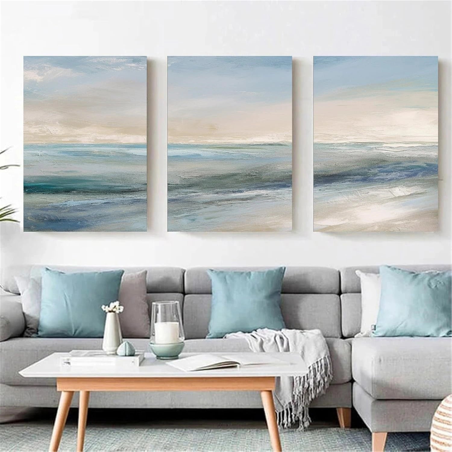 Ocean and Sky Wall Art - Set of 3 Canvas Paintings (OS 262) for Living Room, Bedroom & Office Decor