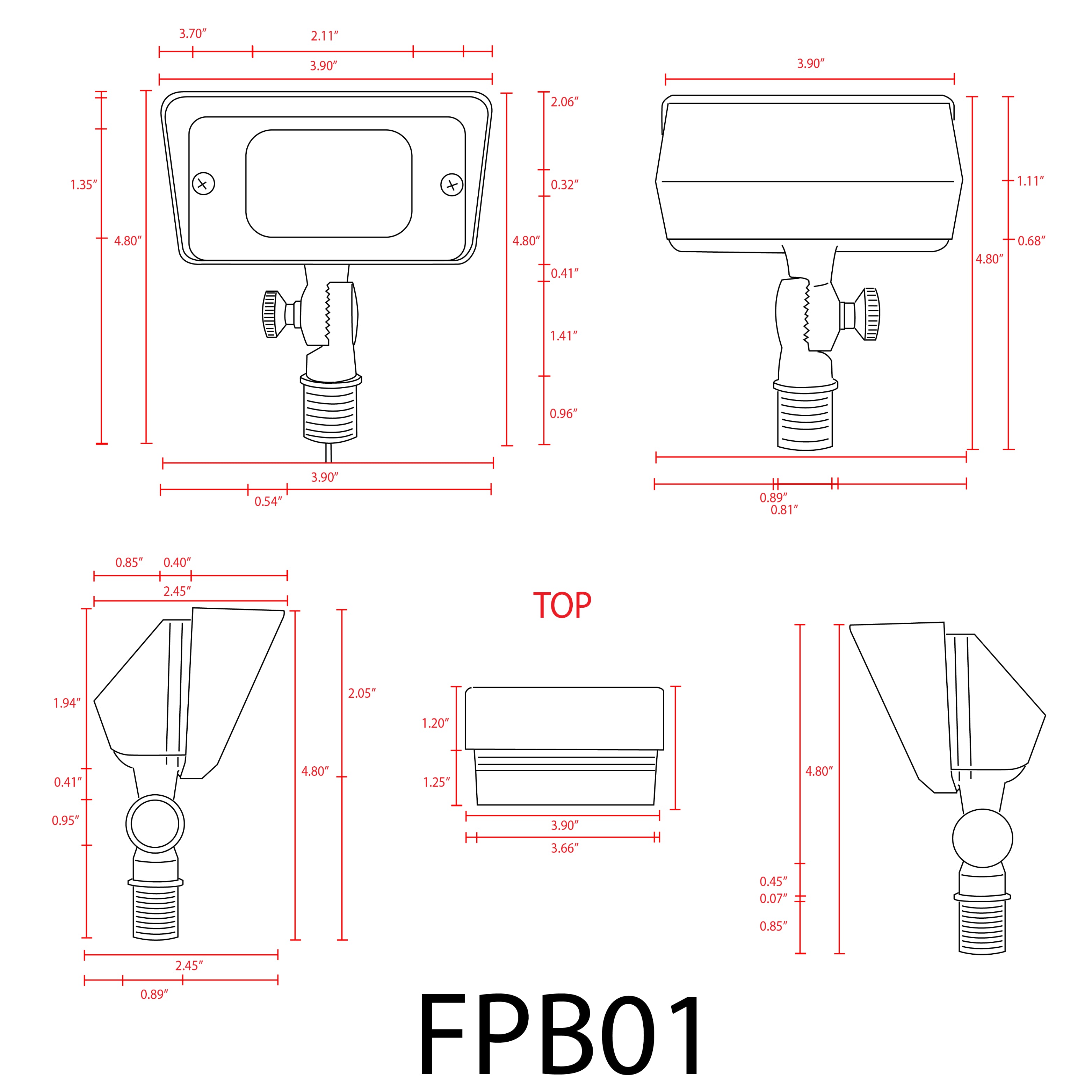 FPB01 Adjustable Brass Rectangular LED Flood Light - Outdoor Directional Lighting for Garden, Pathway, and Landscape Illumination