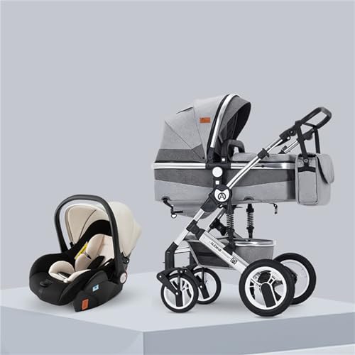 3 in 1 Baby Stroller and Car Seat Combo - Lightweight Quick-Fold Travel System with Safety Features, Adjustable Canopy & Cup Holder - Perfect for Newborns to Toddlers (Grey) | Ideal for Air Travel, Shopping & Daily Walks
