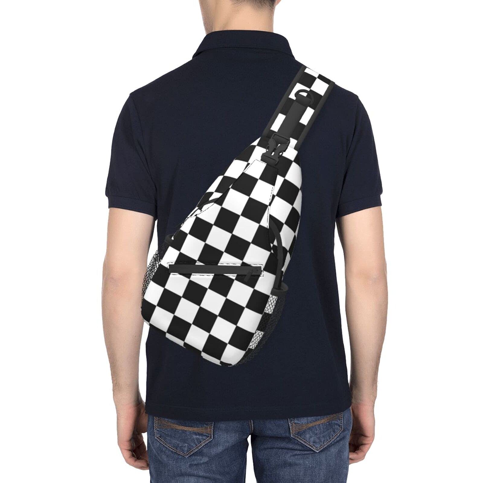 AMRANDOM Men's Lightweight Crossbody Sling Bag - Stylish Checkerboard Plaid Anti-Theft Shoulder Chest Pack for Travel, Gym & Daily Use | Perfect for Hiking, Commuting & Outdoor Activities