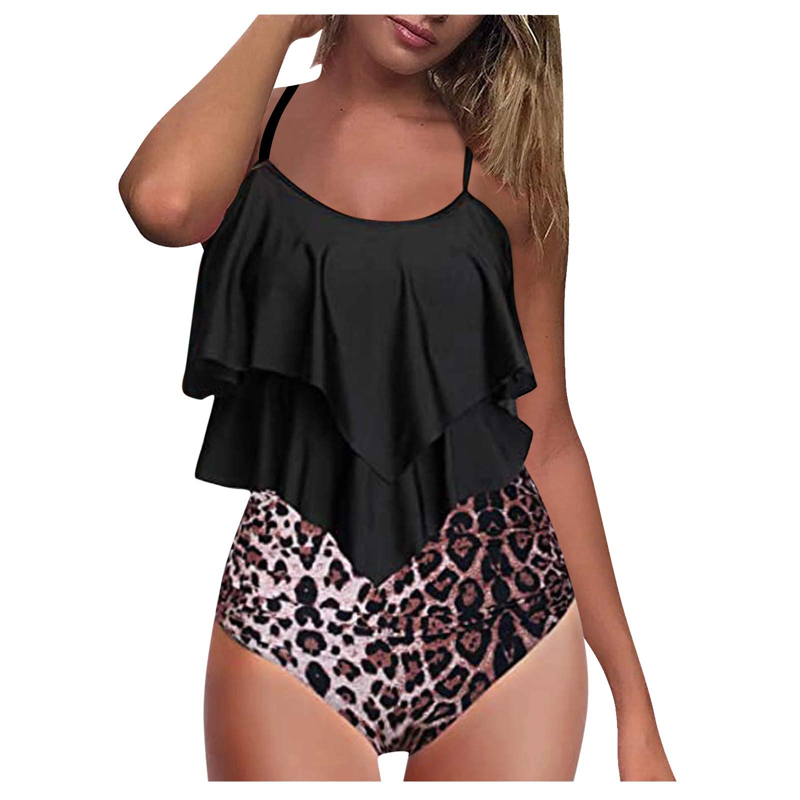 Mermaid Print Tankini Swimsuits for Women - High Waisted Swim Bottom with Ruffle Bandeau Top, Gradient Beach Bikini Set | Perfect for Pool Party, Summer Vacation & Beach Getaway