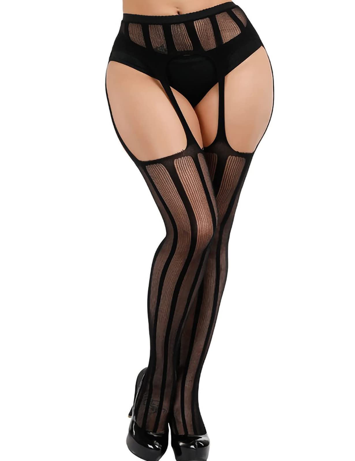 Sexy Women's Fishnet Stockings - High Waist Tights with Suspenders | Sheer Pantyhose for Halloween, Cosplay & Date Night Outfits