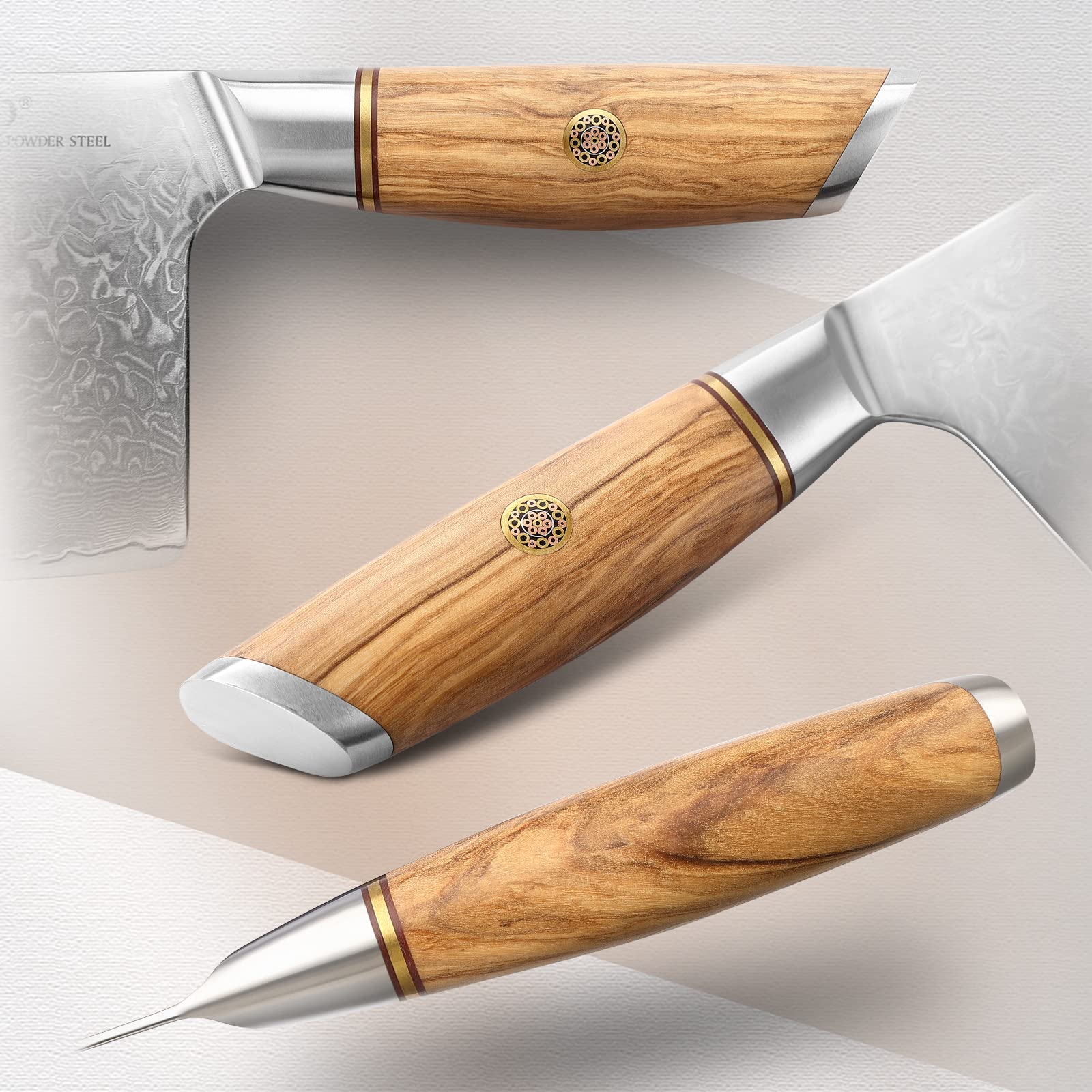 XINZUO 7.5 Inch Damascus Steel Chinese Chef Knife - 73 Layer High Carbon Powder Steel Core, Multi-Purpose Kitchen Cleaver for Meat & Vegetable Cutting with Olive Wood Handle - Perfect for Home Cooking, Professional Kitchens & BBQ Preparation