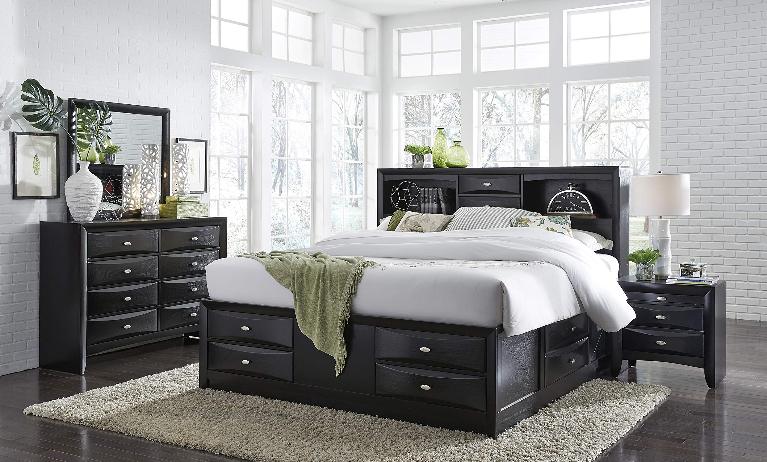 Global Furniture USA Black Linda Full Bed Frame - Modern & Sturdy Queen Size Bed for Bedroom, Guest Room, or Dormitory