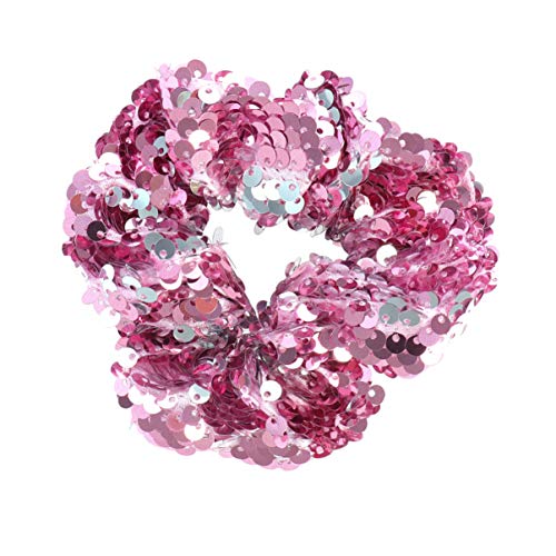 Amosfun Sparkly Glitter Sequin Hair Scrunchies - 6 Pack Ponytail Holders, Elastic Hair Bands & Ties for Women & Girls (Pink) - Perfect for Parties, Weddings & Everyday Hair Accessories
