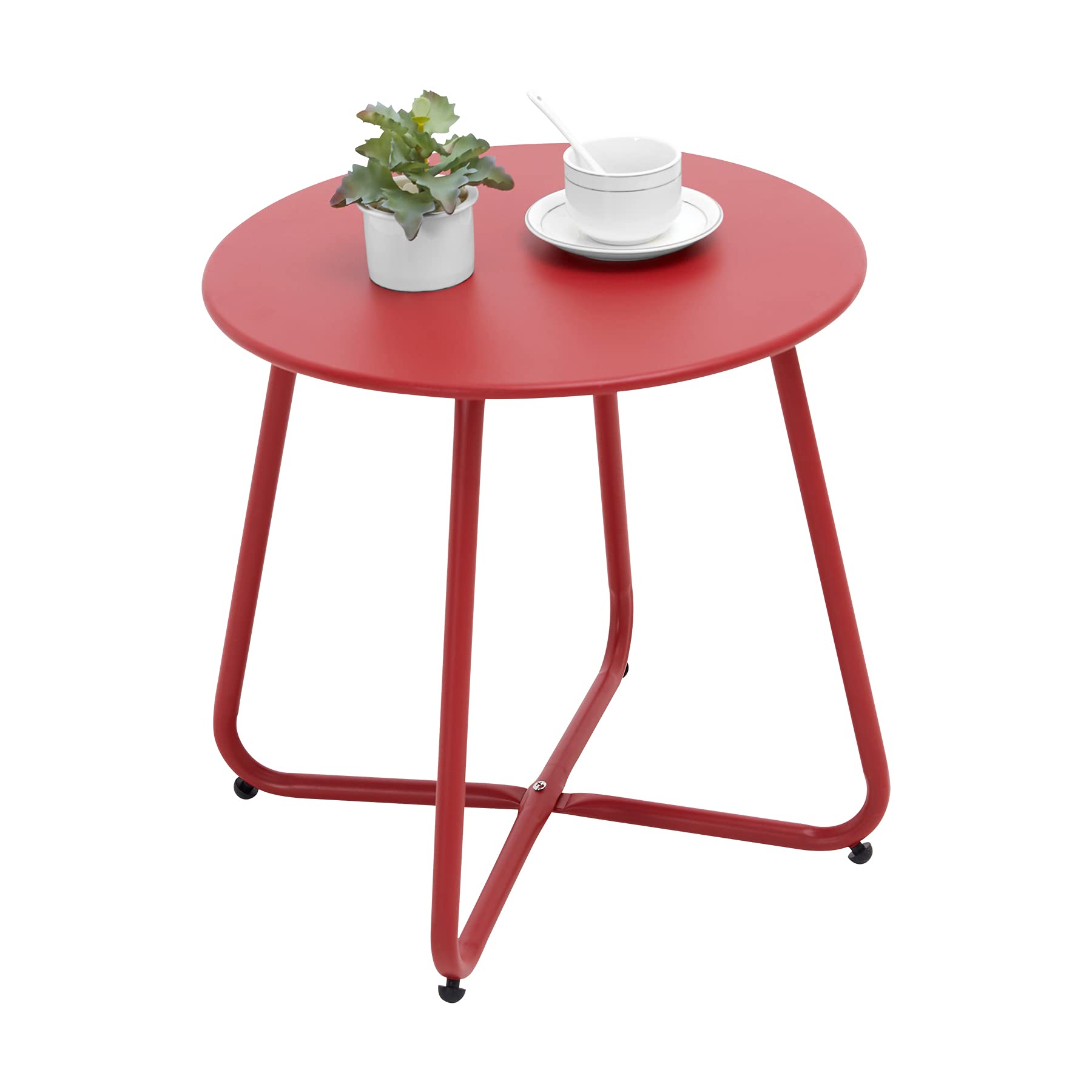 **Weatherproof Round Metal Outdoor Side Table - Portable Small Patio End Table for Garden, Balcony, Yard (Red) - Perfect for BBQs, Poolside, and Outdoor Relaxation**