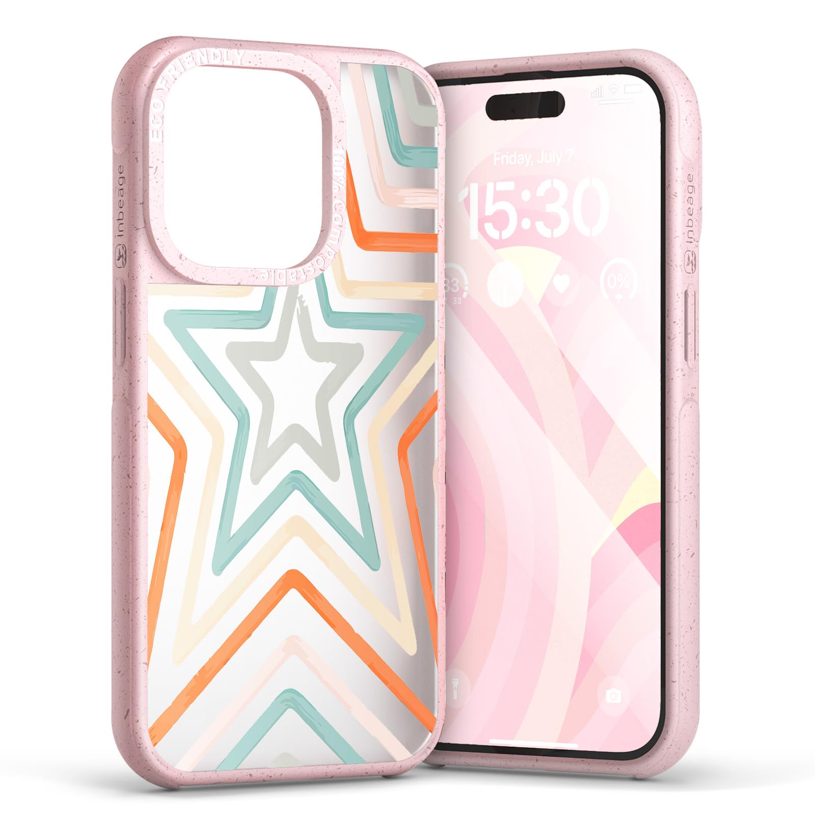 Eco-Friendly Plant-Based iPhone 15 Pro Case (6.1 Inch) - Cute Star Pattern Matte Cover for Women & Girls | Perfect Gift for Nature Lovers & Daily Protection