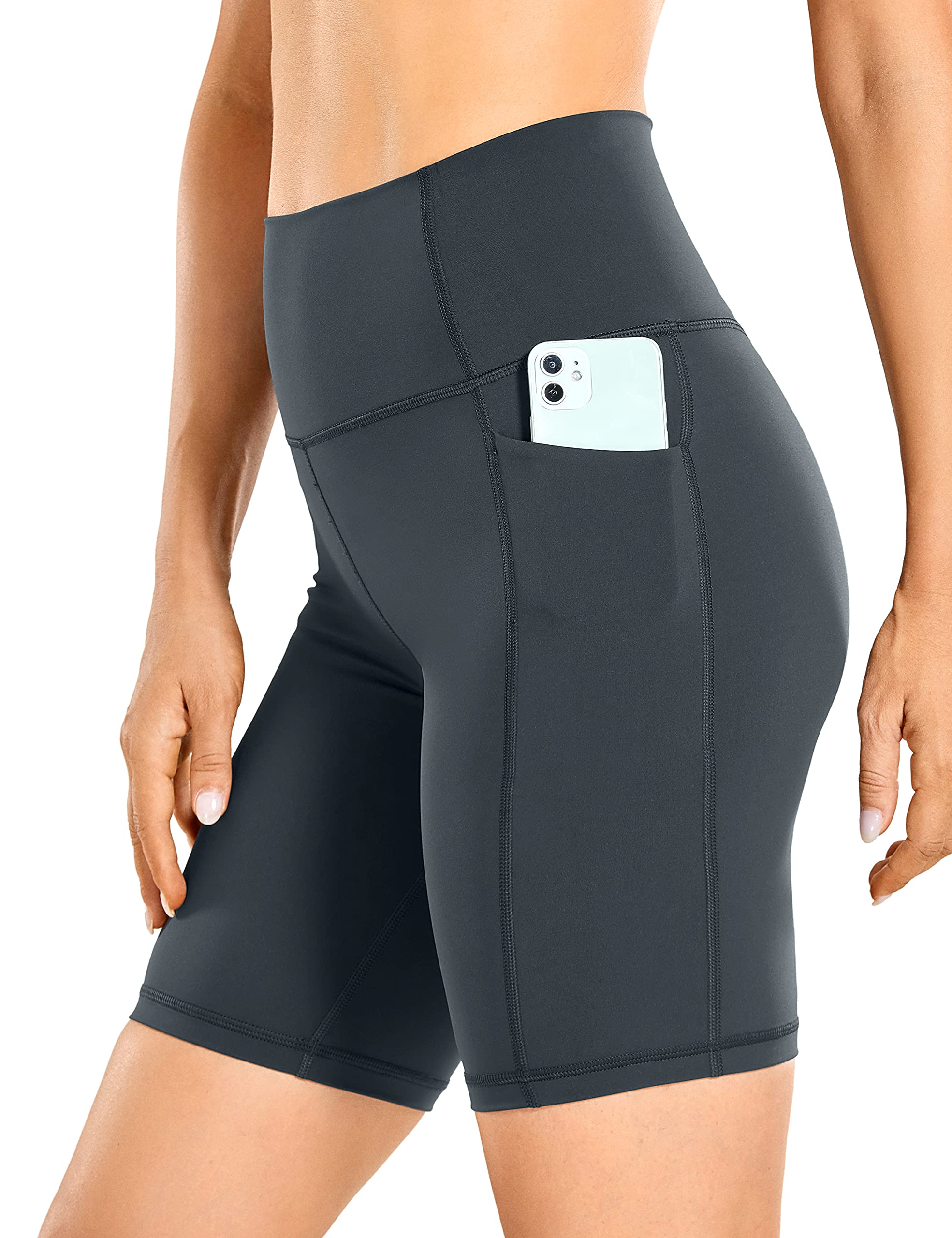 CRZ YOGA Women's High Waisted Biker Shorts - 4''/5''/6''/8''/10'' Naked Feeling Workout Shorts with Side Pockets for Yoga, Gym, Running & Lounge Wear