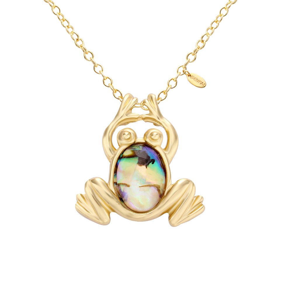SENFAI Abalone Paua Shell Frog Charm Pendant Necklace - Unique Handmade Jewelry Gift for Women - Perfect for Beach Parties, Boho Fashion & Spiritual Healing