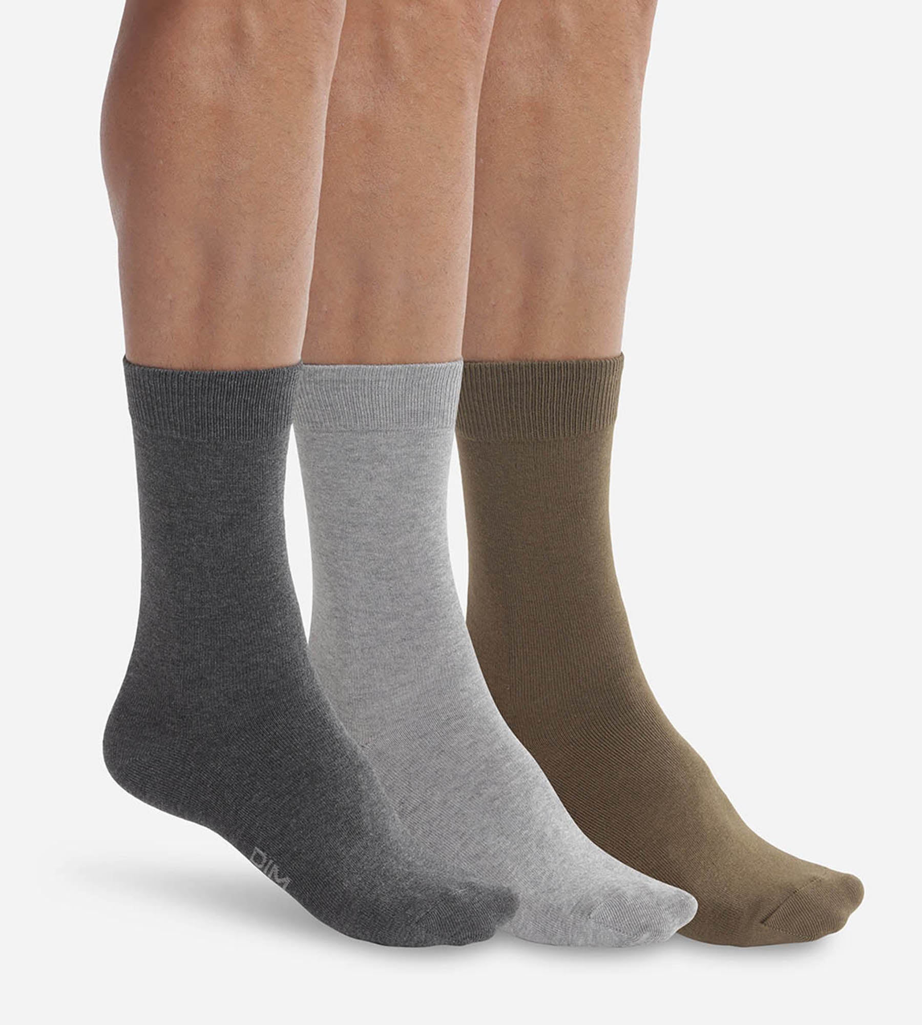3 Pairs Men's Cotton Basic Socks - Khaki Grey for Casual Wear, Office & Outdoor Activities