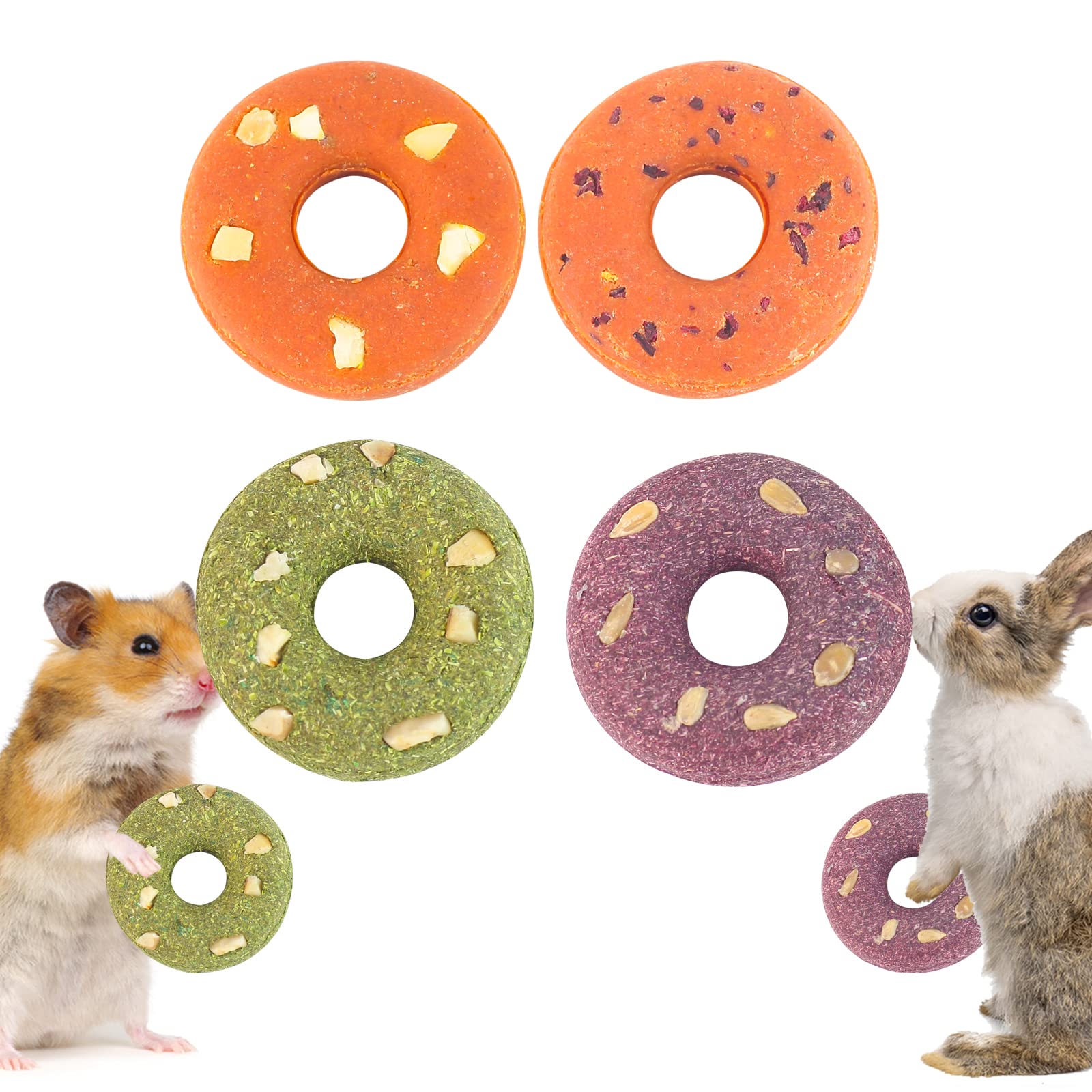 Hitkmi 4PCS Small Animal Chew Macaroons - All Natural Hamster Treats & Rabbit Molar Toys | Nutritious Bunny Chew Toys for Teeth Health | Handmade Pet Snacks for Hamsters, Rabbits, Guinea Pigs | Perfect for Cage Enrichment & Dental Care