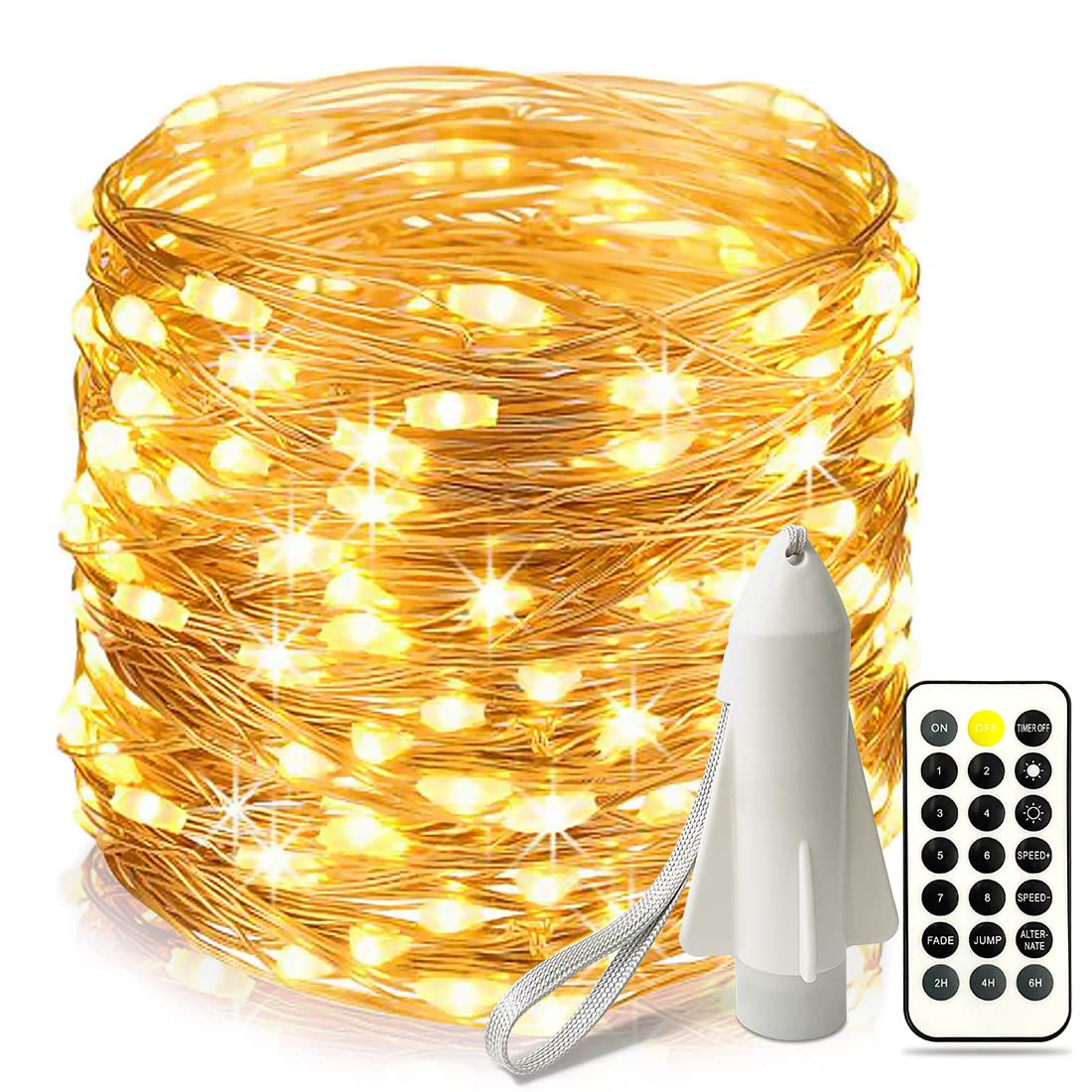 ATHZABOK 66ft 200 LED Rechargeable Fairy Lights with Remote - 8 Lighting Modes & Timer Function, Battery Operated String Lights for Christmas Decor, Bedroom, Wedding, Party, Garden, Camping (Indoor/Outdoor Use)