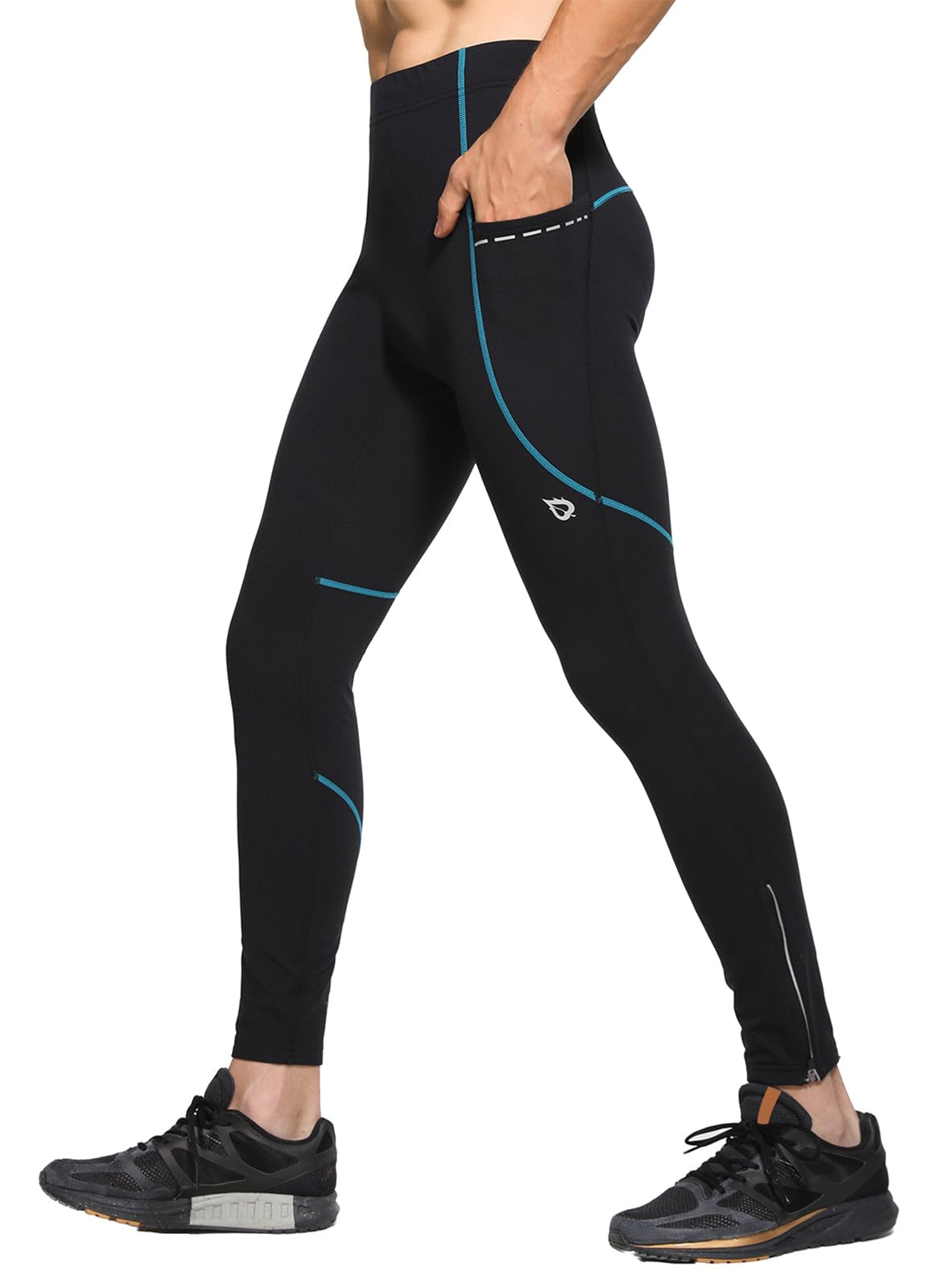 BALEAF Men's Winter Running Tights - Thermal Cycling Pants with Fleece Lining & Pockets - Cold Weather Compression Leggings for Running, Cycling & Outdoor Workouts