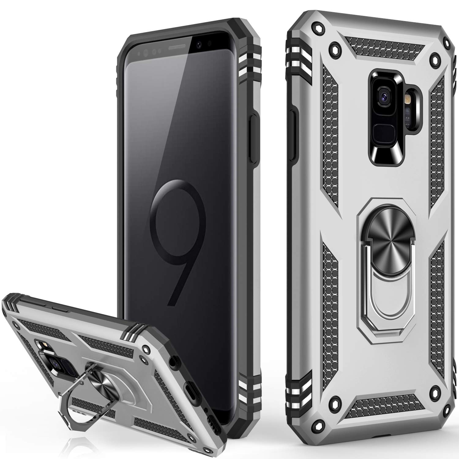 LUMARKE Galaxy S9 Case with Magnetic Ring Kickstand - 16ft Drop Tested, Military Grade Protection, Car Mount Compatible - Silver | Perfect for Outdoor Adventures, Work, and Daily Use