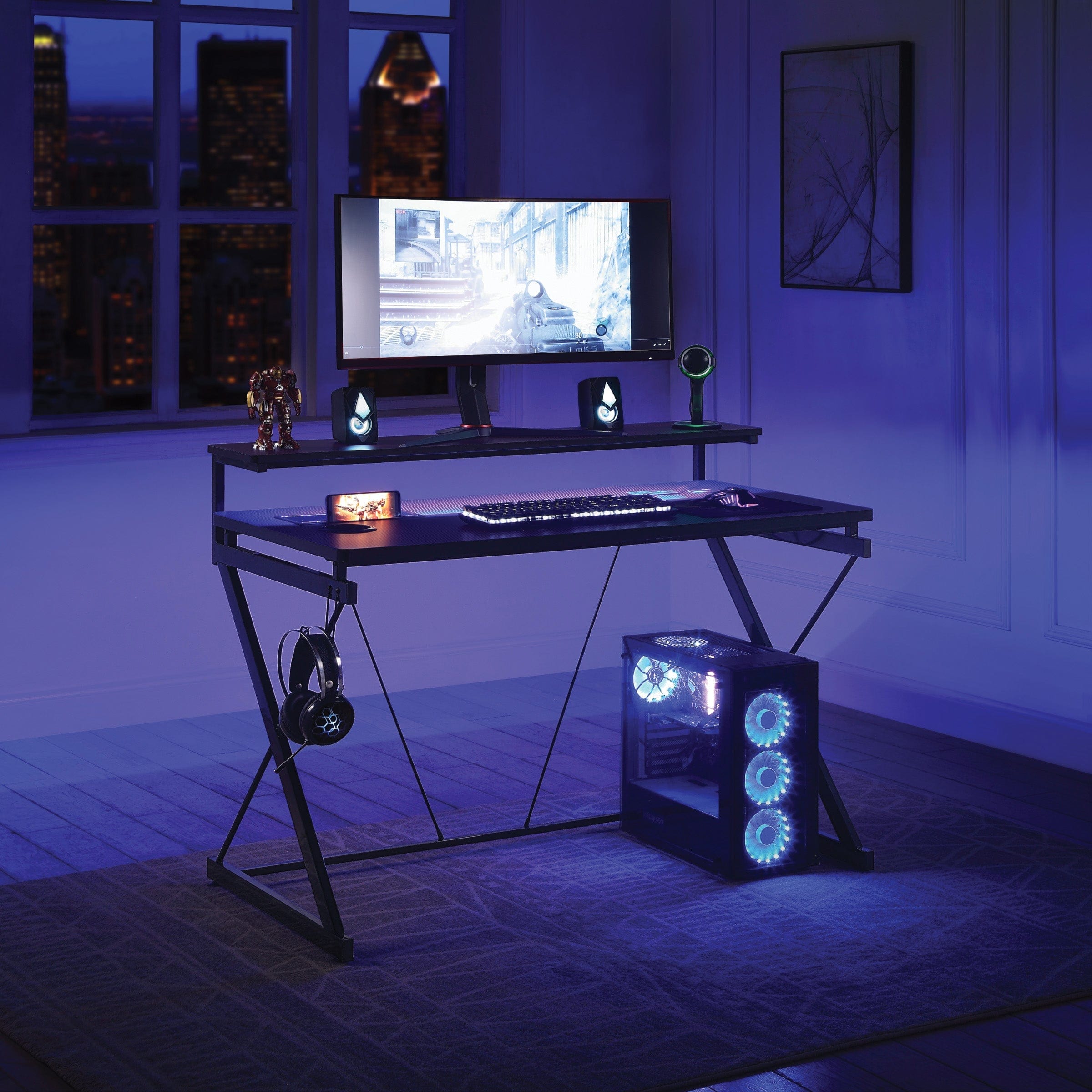 Office Star Emulator Gaming Desk [EMUP48] - Ergonomic Computer Desk for PC & Console Gamers - Perfect for Home Office, Streaming Setup & Esports Gaming