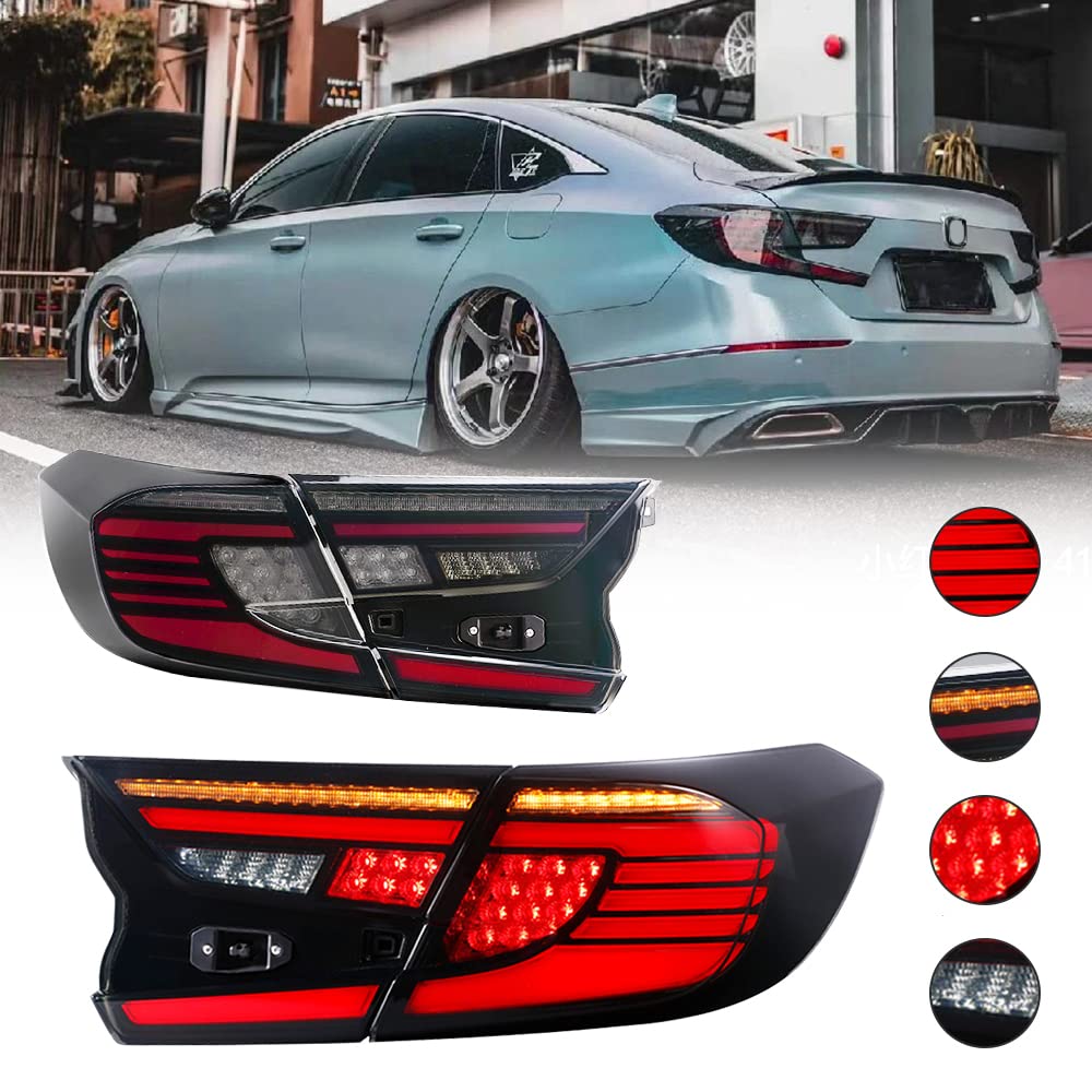 2018-2022 Honda Accord 10th Gen LED Taillights - Sequential Turn Signal Angel Wing Tail Light Assembly Replacement for EX/EX-L/LX/Sport/Touring/Hybrid Models | Enhanced Safety & Custom Style | Perfect for Night Driving & Car Modifications