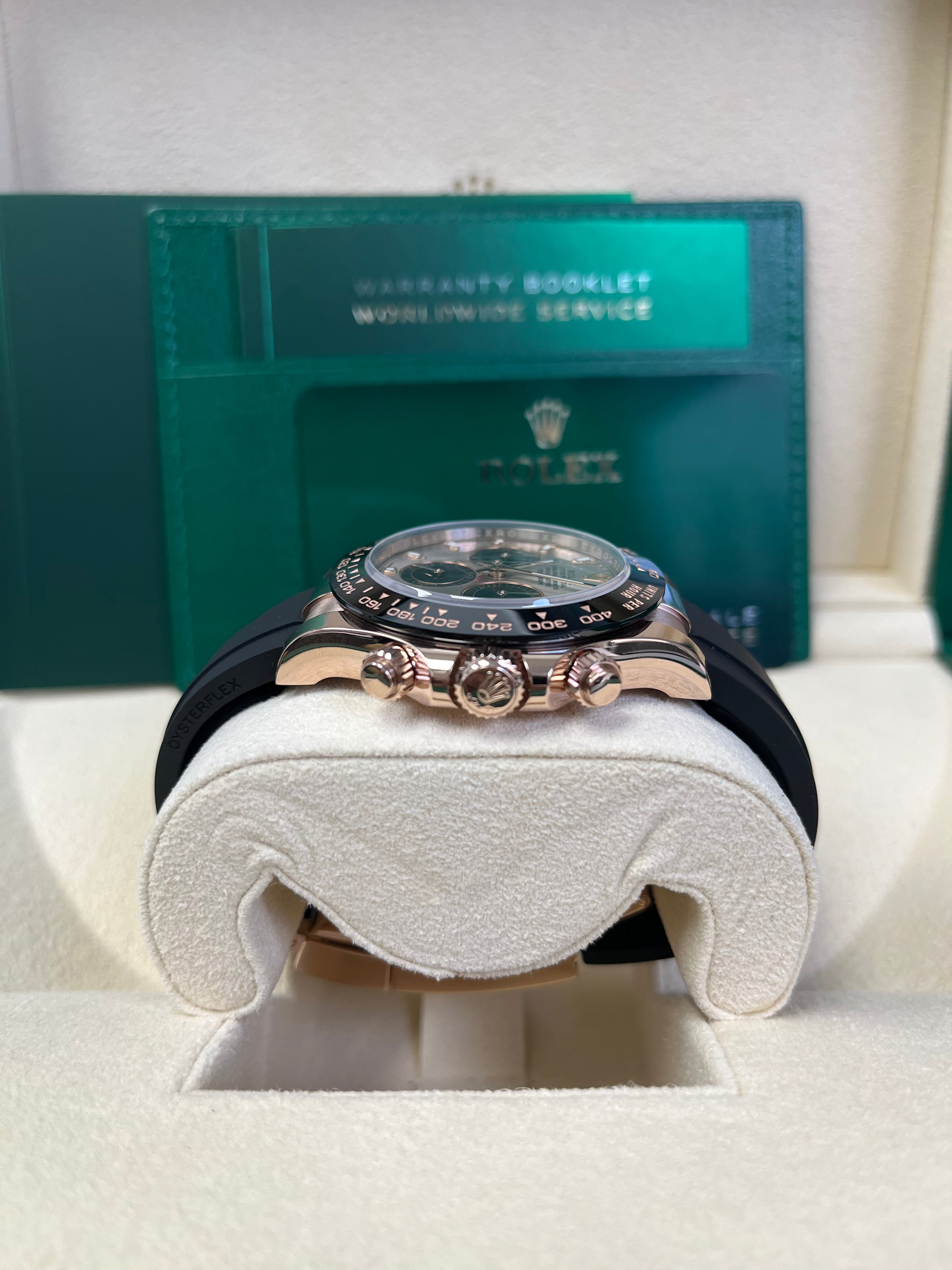 Rolex Cosmograph Daytona Rose Gold Watch with Black Subdials & Oysterflex Bracelet (Ref. 116515LN) - Luxury Men's Chronograph for Business, Racing & Special Occasions