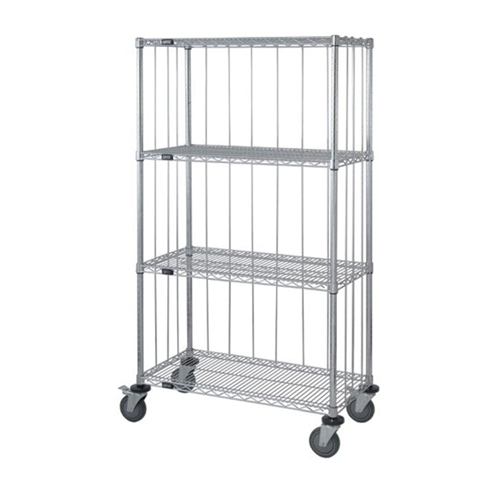 Quantum Storage Systems M2448C46RE 4-Tier Wire Shelving Mobile Cart with 3-Sided Enclosure - Chrome Finish, 69