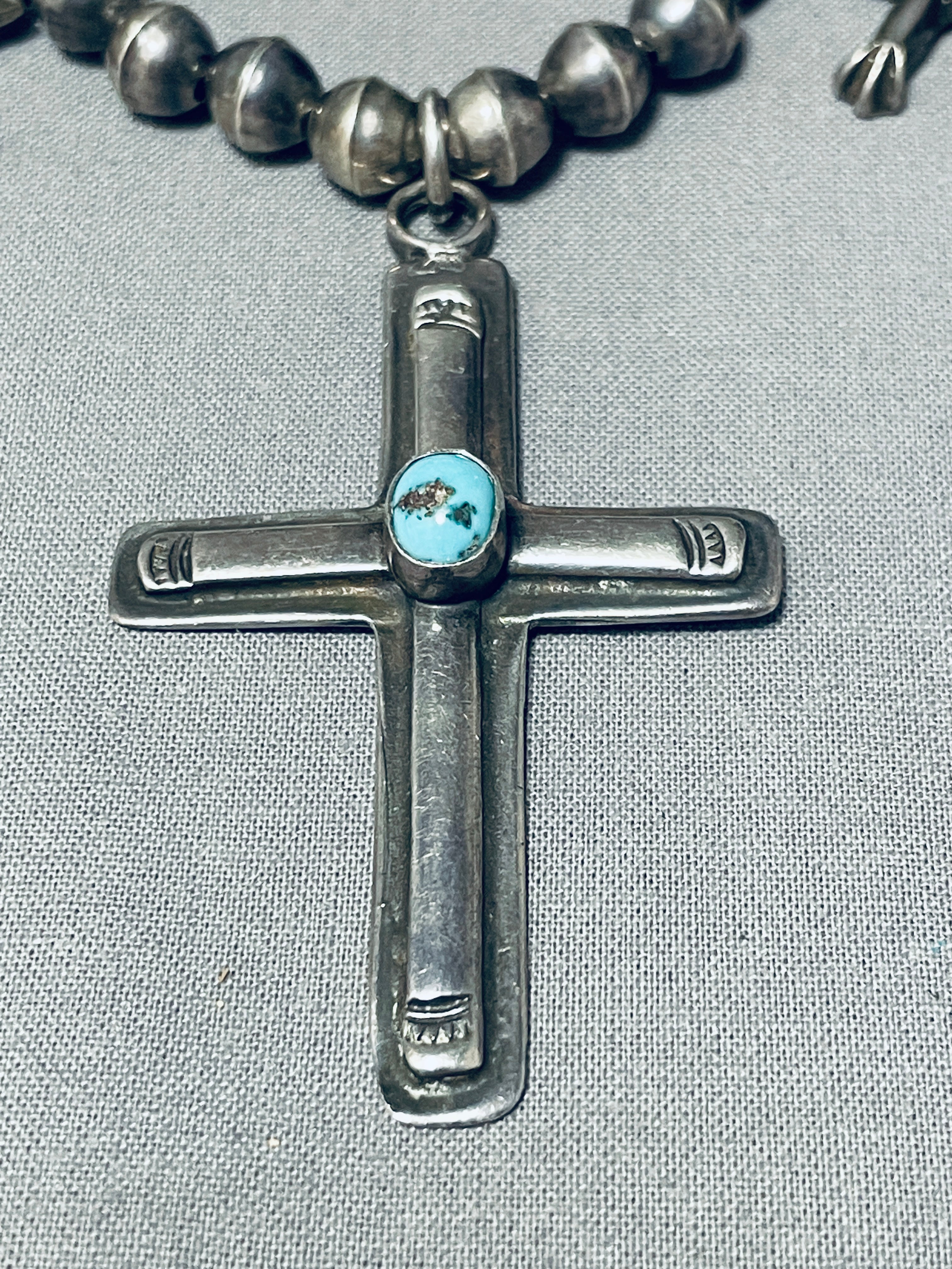 Vintage 1910s-1920s Navajo Sterling Silver Cross Squash Blossom Necklace - Authentic Native American Jewelry for Western Fashion & Boho Style