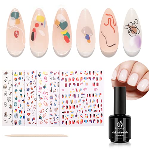 Beetles Graffiti Fun Nail Stickers for Nail Art - 6 Sheets 3D Self-Adhesive Nail Decals with Abstract Face, Rose, Leaf & Swirl Designs - Minimalist Manicure Tips & Nail Decorations for Women - Perfect for Parties, Weddings, Salons & DIY Nail Art at Home
