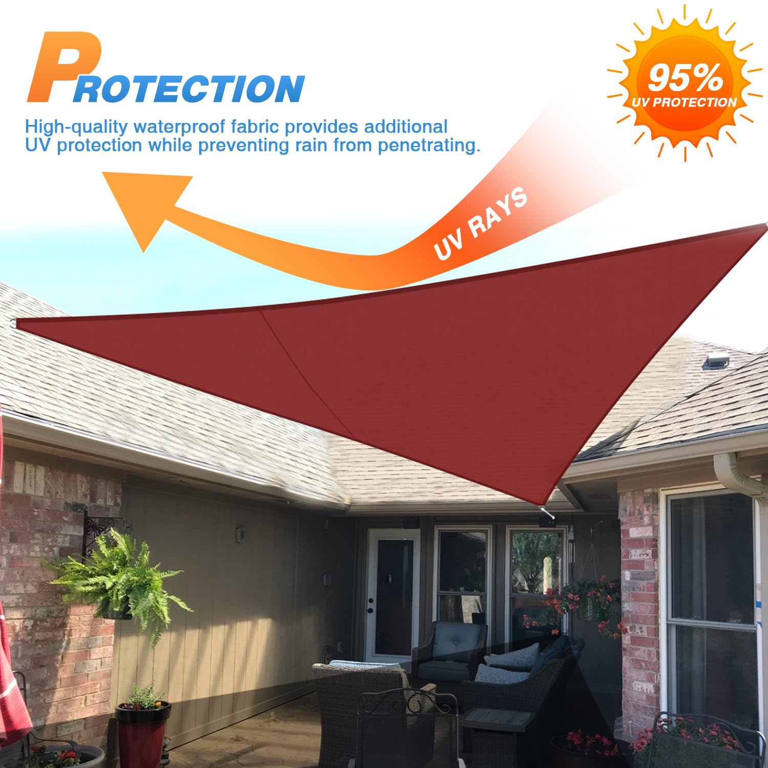6'x15'x16' Waterproof Sun Shade Sail Canopy - Right Triangle UV Block Outdoor Shade Cloth with Knitted Curved Edge for Patio, Garden, Pergola, Carport and Pool - Perfect for Backyard Relaxation, Summer Shade and Outdoor Entertaining (Red)