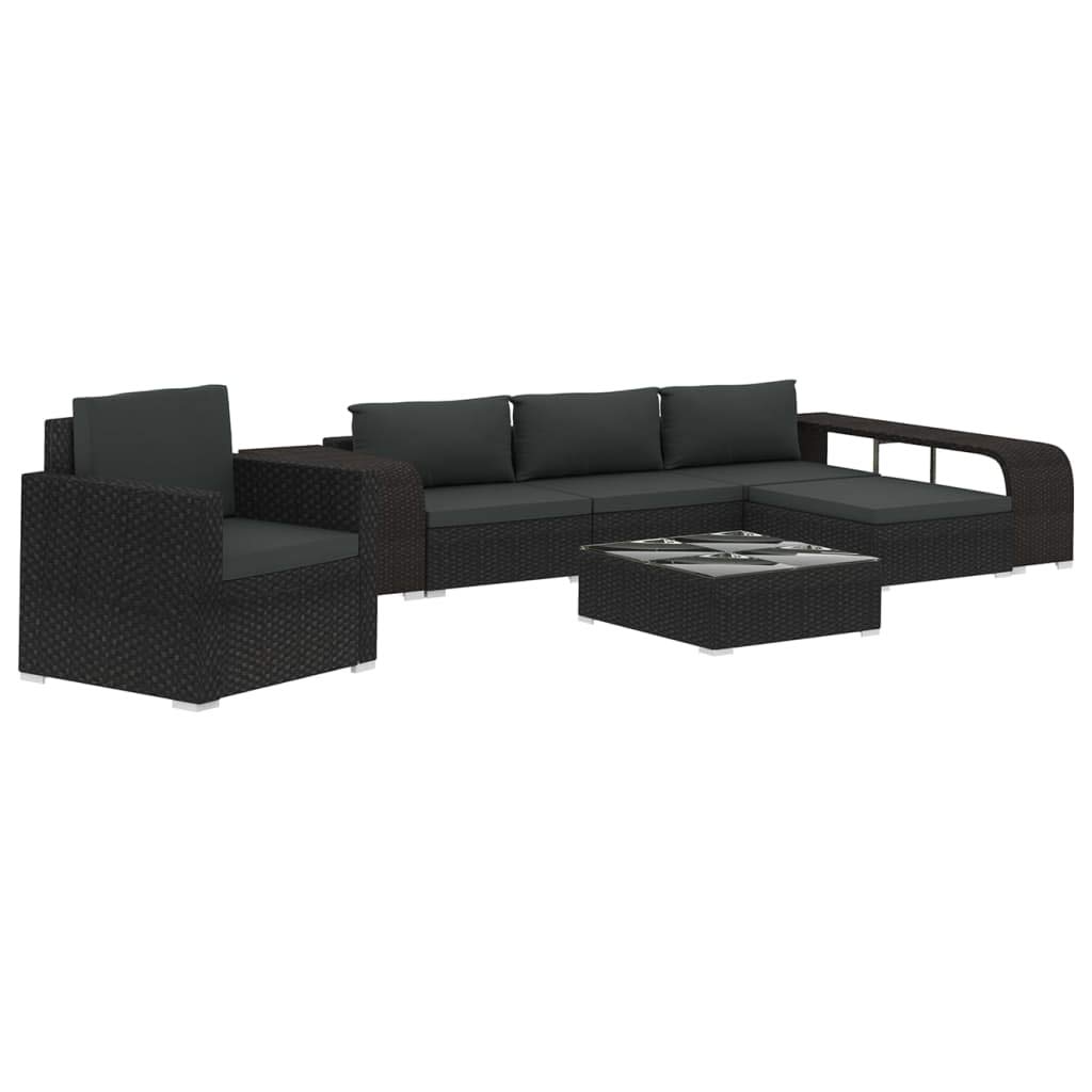 vidaXL 8-Piece Patio Furniture Set with Cushions - Black Poly Rattan Outdoor Sectional Sofa & Coffee Table - Perfect for Garden, Backyard, and Poolside Relaxation