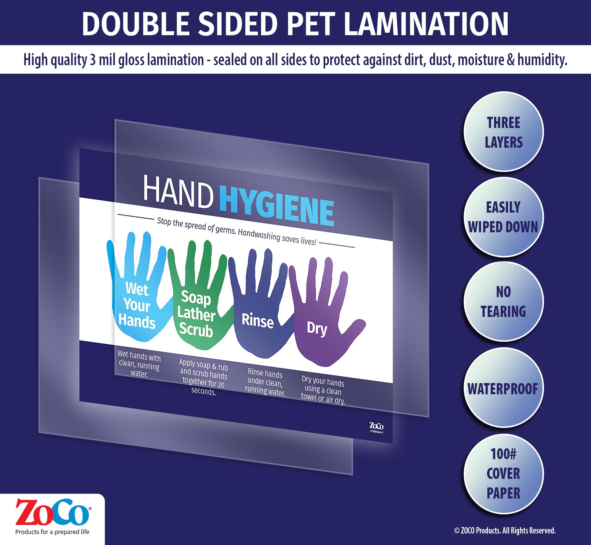 ZOCO - 20 Pack Laminated Hand Washing Posters 12x18 inches - Hand Hygiene Signs for Kids & Adults - Perfect for Schools, Workplaces & Nurse Offices - Promote Cleanliness in Classrooms, Restrooms & Healthcare Facilities