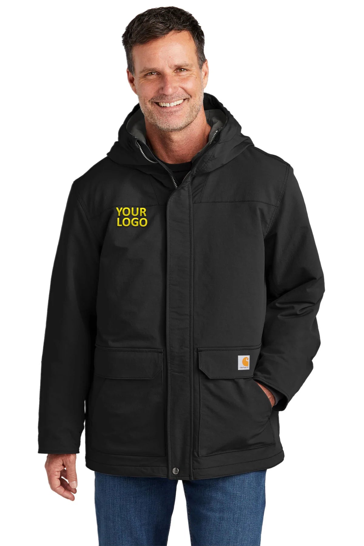 Carhartt Super Dux Hooded Customized Coat for Men & Women - Heavy Duty Work Jacket with Hood, Black - Ideal for Construction, Outdoor Work & Winter Wear