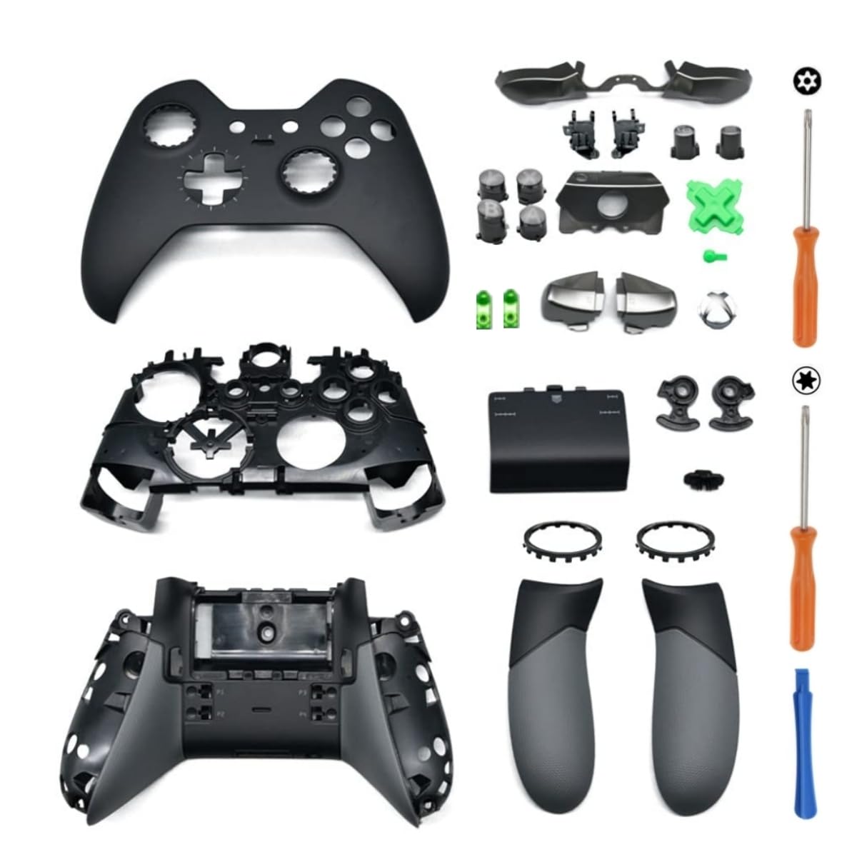 Xbox Elite 1st Controller Replacement Housing Shell Kit - Full Case Cover, Faceplate, Middle Frame, Side Rails, ABXY LT RT Buttons & LB RB Bumper Accessories (Black) | Perfect for DIY Repairs & Custom Gaming Setup