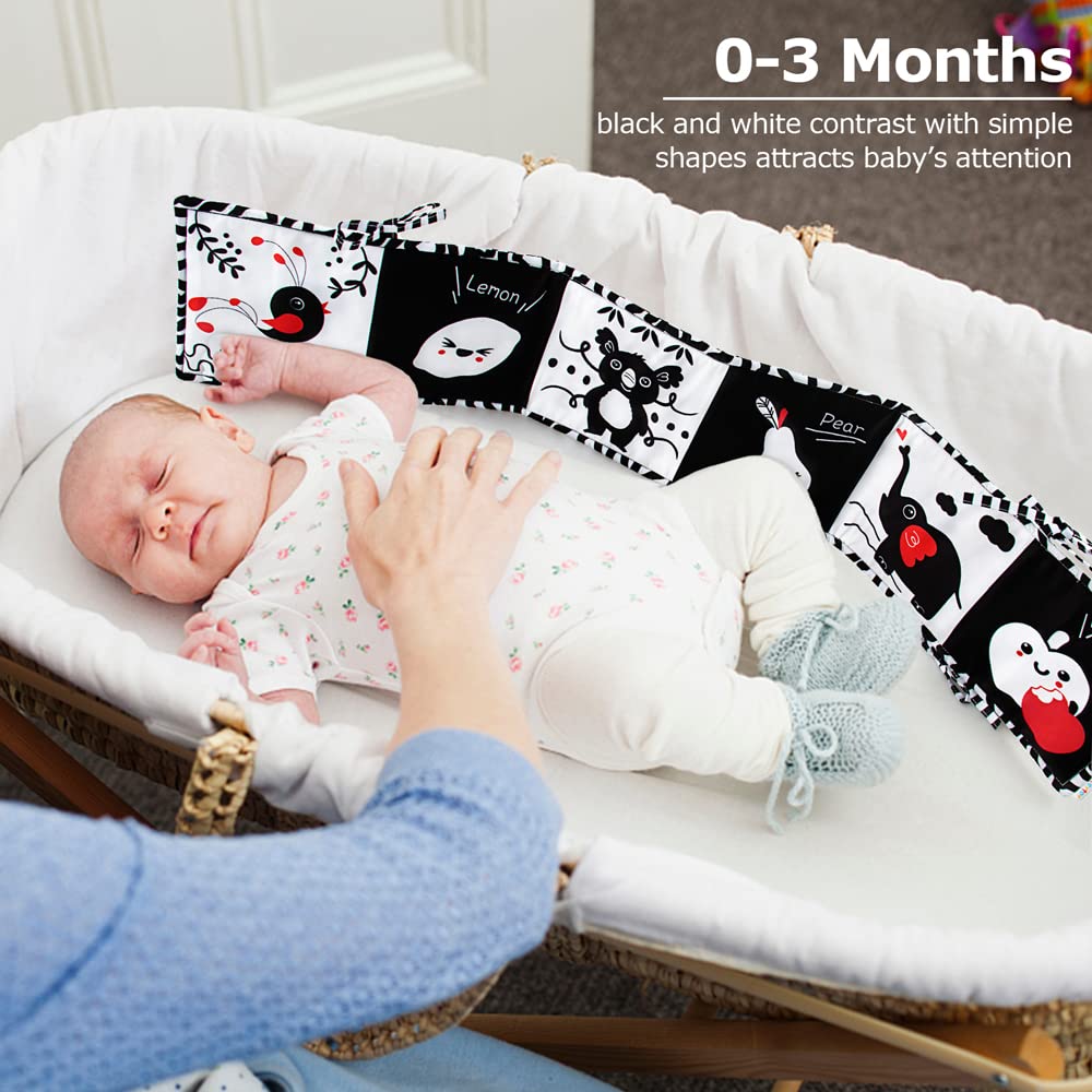 Teytoy Black and White High Contrast Baby Book - Newborn Sensory Toys 0-6 Months for Brain Development | Tummy Time, Stroller, Crib & Car Seat Activity | Soft Crinkle Folding Book for Infant Visual Stimulation and Early Learning