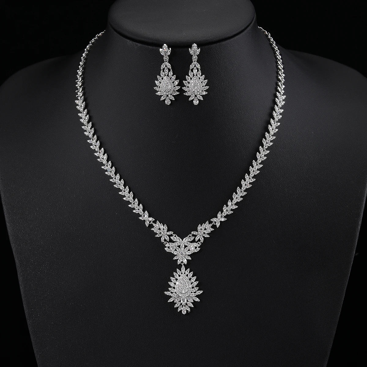 2Pcs Cubic Zirconia Bridal Wedding Jewelry Set - Necklace & Earrings for Women, Elegant Bride Accessories | Perfect for Weddings, Anniversaries & Formal Events