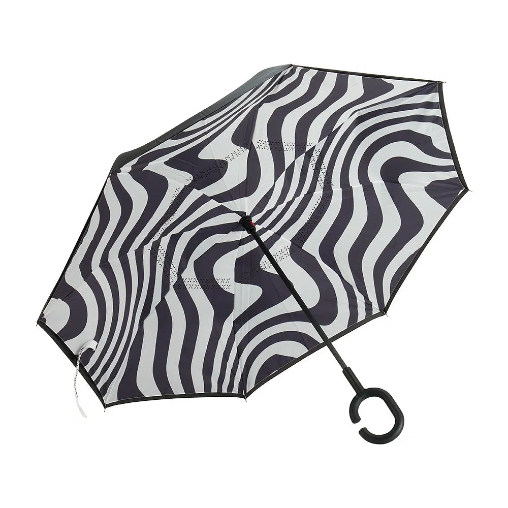 Annabel Trends Reverse Umbrella with Hypnotic Swirl Design - Windproof Compact Inverted Folding Umbrella for Rain & Snow - Perfect for Commuting, Travel & Outdoor Activities