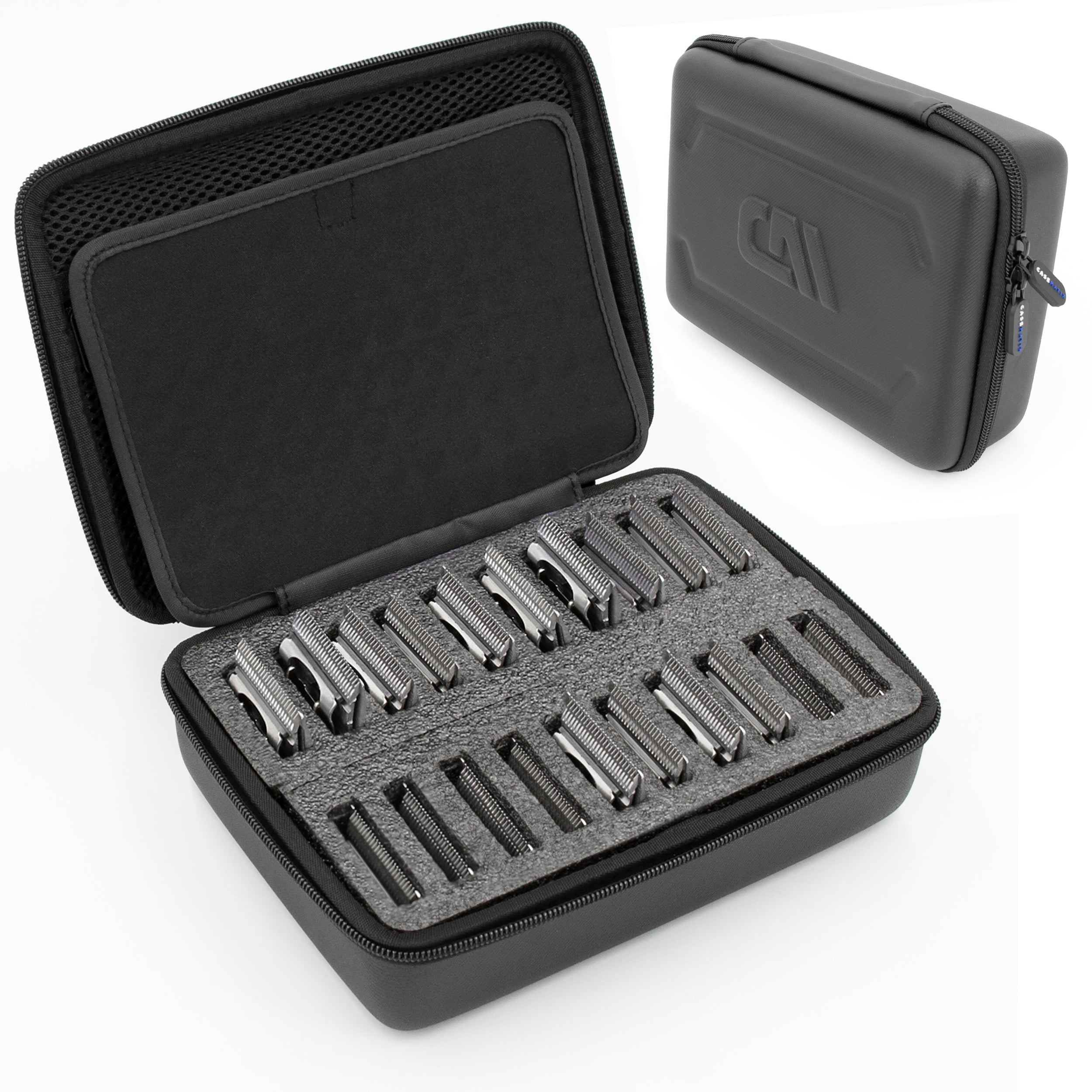 CASEMATIX Clipper Blade Holder for 20 Blades - Professional Hair Clipper Guard Case for Barbers & Stylists - Compatible with Andis, Oster, Wahl, Babyliss Metal Guards - Perfect for Salon Organization & Travel Storage