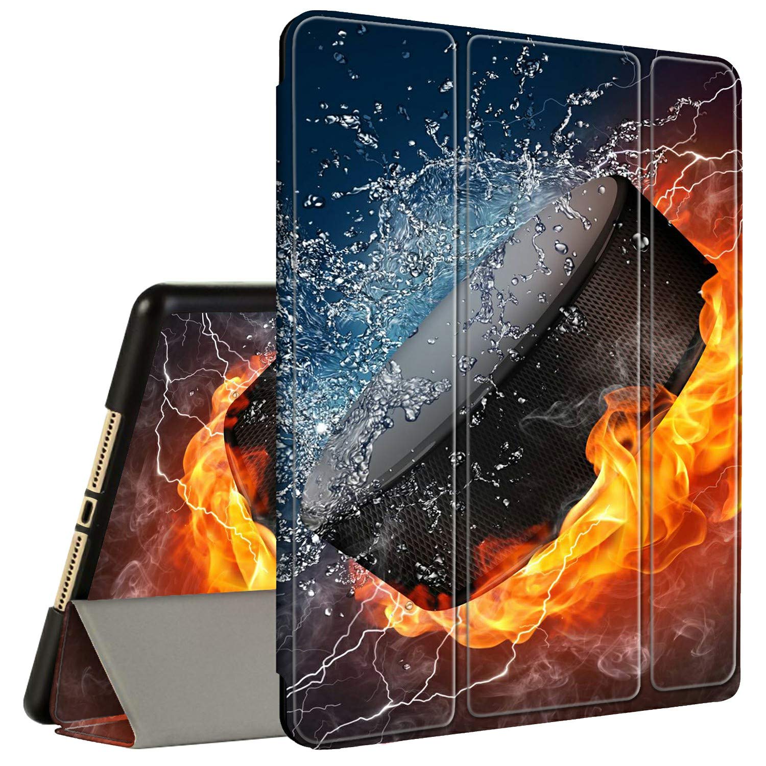 Amook Tri-Fold Shockproof Case for iPad 9.7 Inch (6th/5th Gen & iPad Air 1/2) - Smart Cover Stand with Pencil Holder, Durable Protection for Hockey, Fire & Water - Perfect for Work, School & Travel