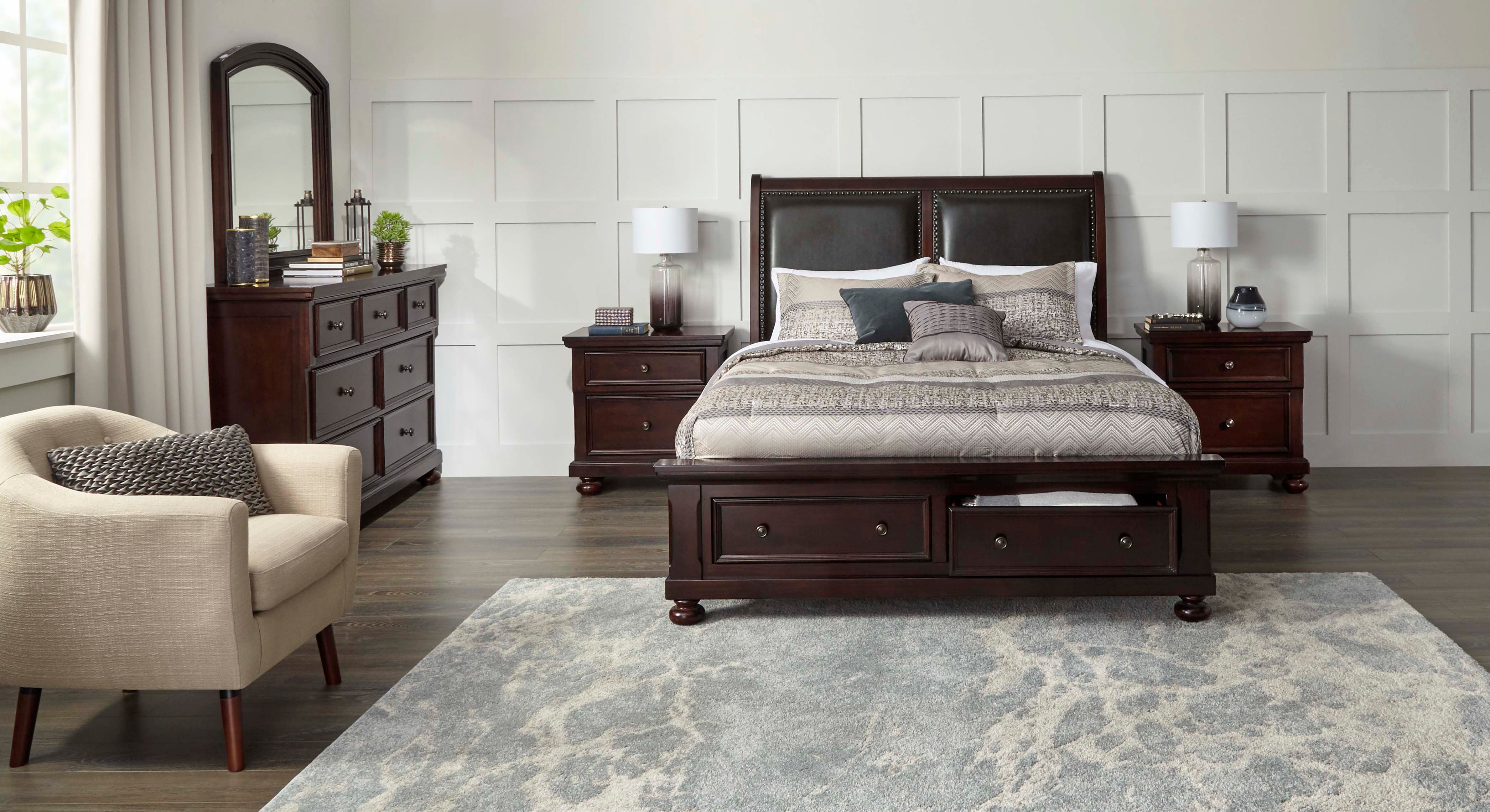 6-Piece Queen Bedroom Set with Storage - Cherry Finish for Master Bedroom & Guest Room Organization