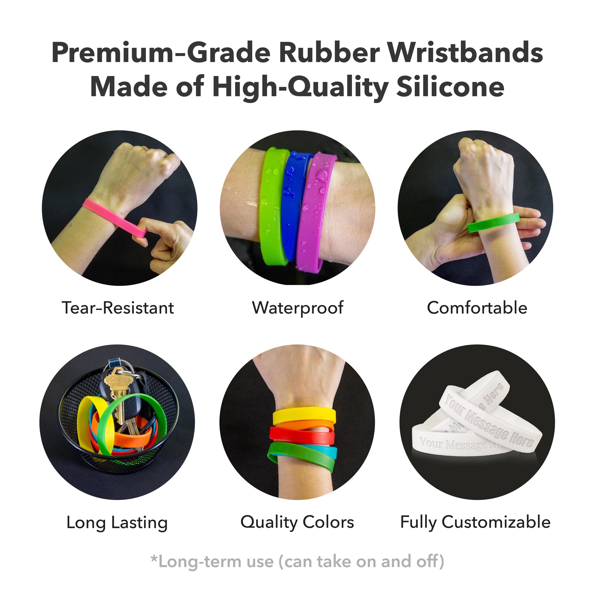 Custom Silicone Wristbands Personalized Rubber Bracelets for Men & Women - Bulk Debossed Wristbands for Events, Promotions, Parties & Fundraisers - Durable & Comfortable - Perfect for Team Building, Charity Events & Brand Awareness - Fast USA Shipping