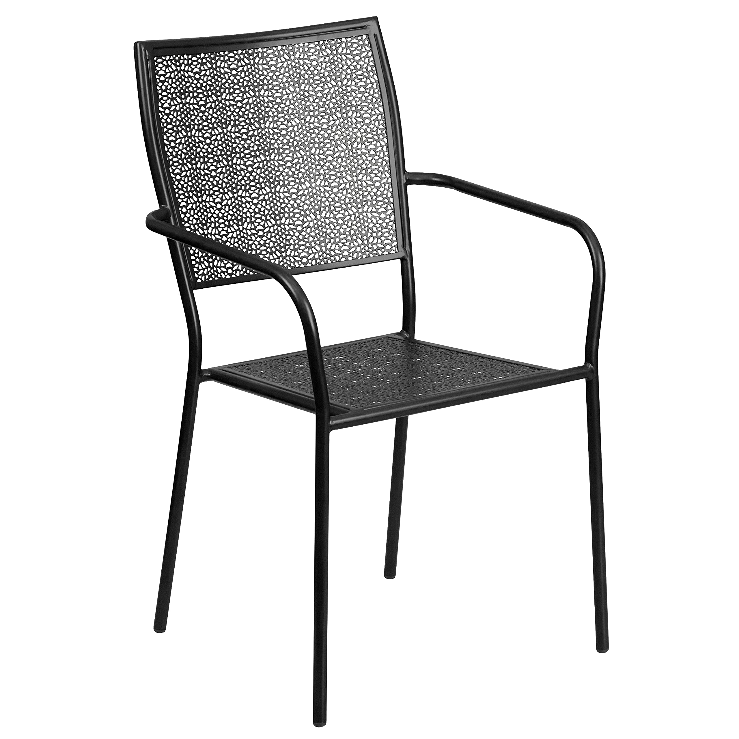 EMMA + OLIVER 35.5 Inch Square Black Outdoor Patio Dining Table Set with 4 Chairs - Heavy Duty Commercial Grade Metal Furniture for Restaurant, Cafe, Garden & Backyard