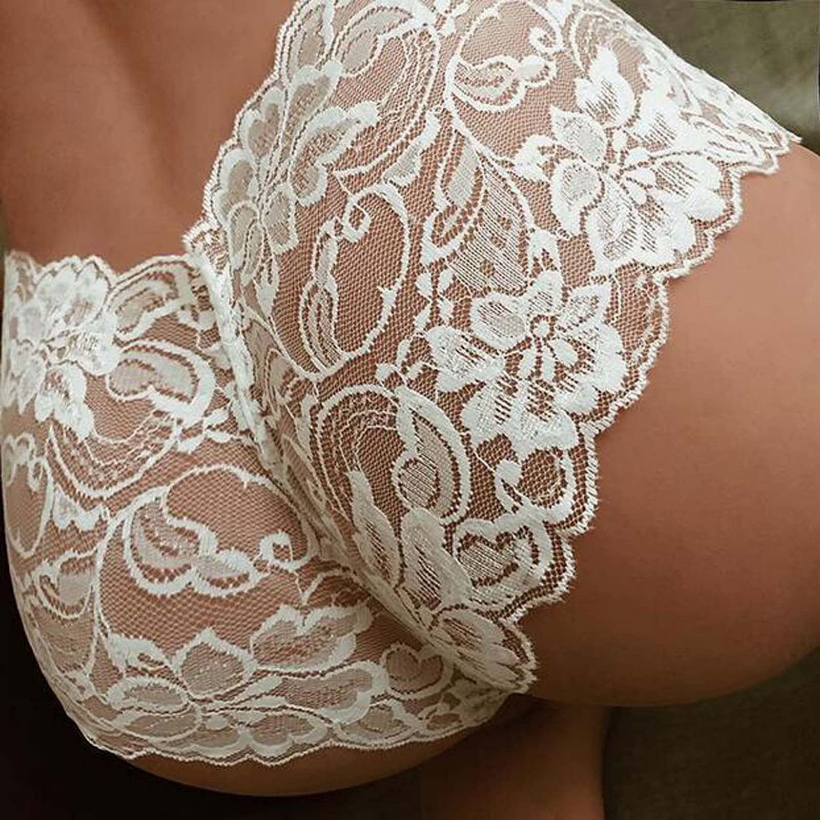 **Plus Size Women's Floral Lace Underwear - High Waist Sexy Mesh Hipster Panties with Butt Lifting Design (White) - Perfect for Date Nights & Special Occasions**
