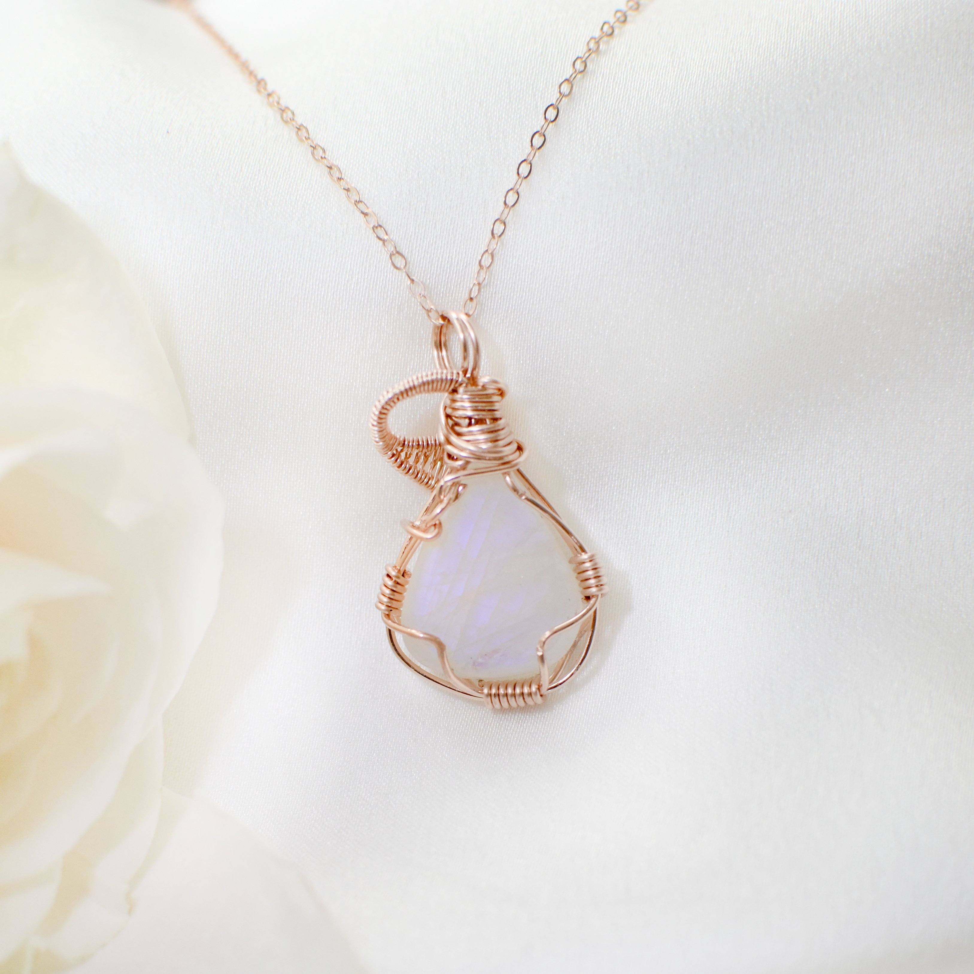 Rose Gold Rainbow Moonstone Necklace for Women - Elegant Dainty Pendant Jewelry Gift for Birthday, Anniversary & Valentine's Day - Perfect for Everyday Wear & Special Occasions
