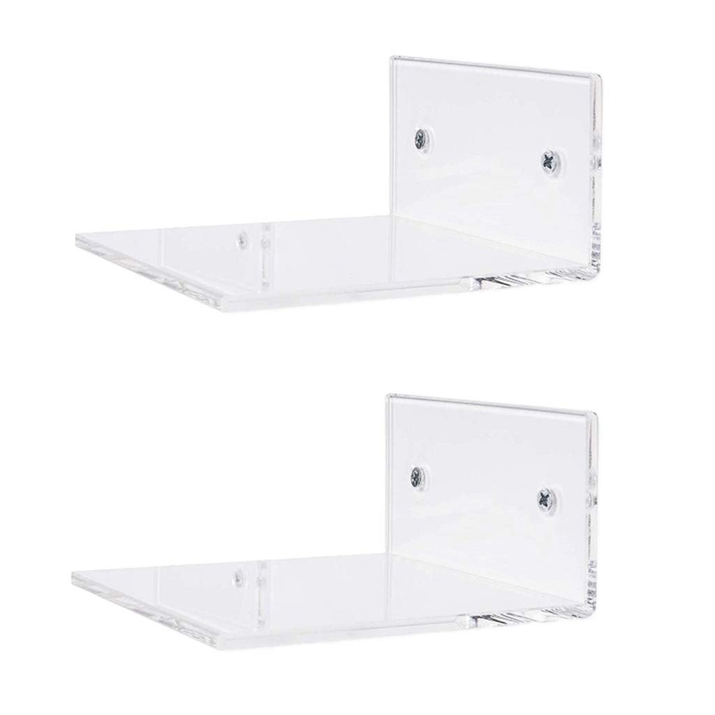 Gazechimp 2-Pack Small Clear Acrylic Floating Wall Shelves - Invisible Organizer for Bathroom, Kitchen, Office & Bedroom Storage